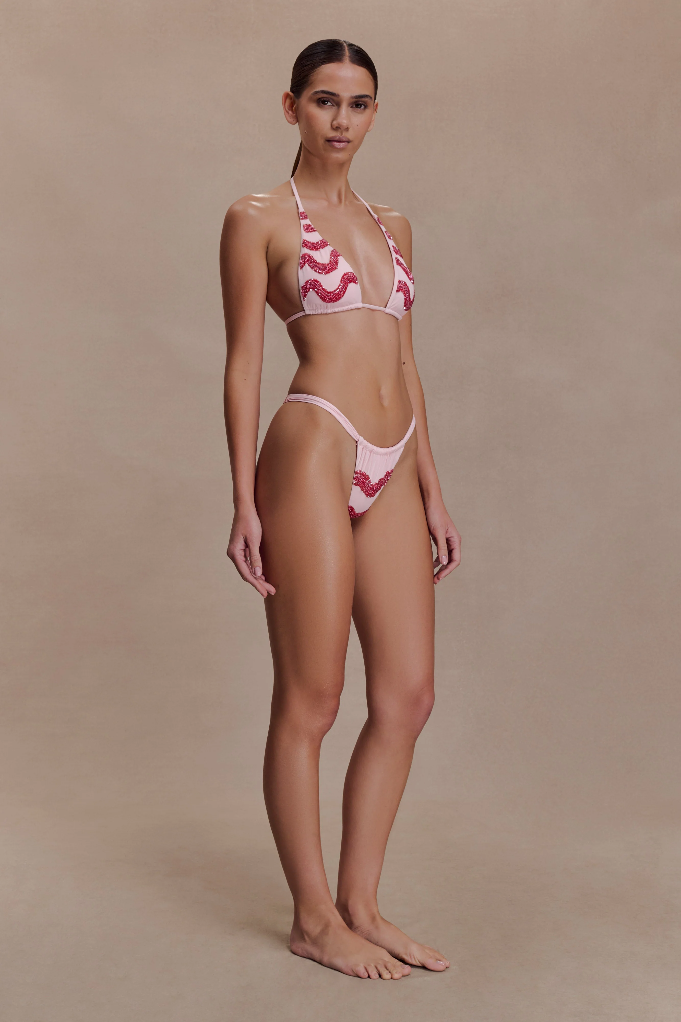 Robyn Beaded Triangle Bikini Top - Pink - Image 6