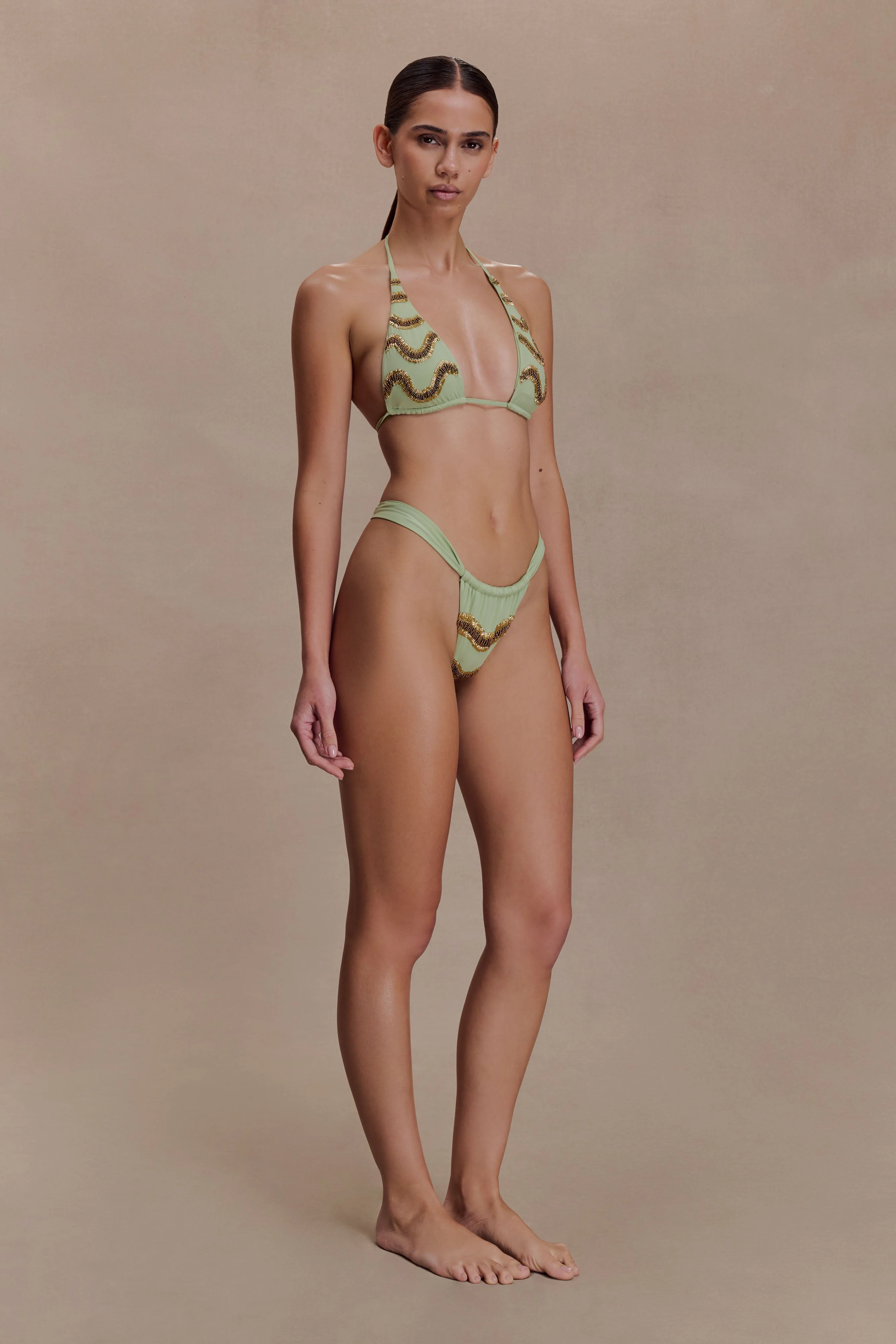 Robyn Beaded Triangle Bikini Top - Sage - Image 8