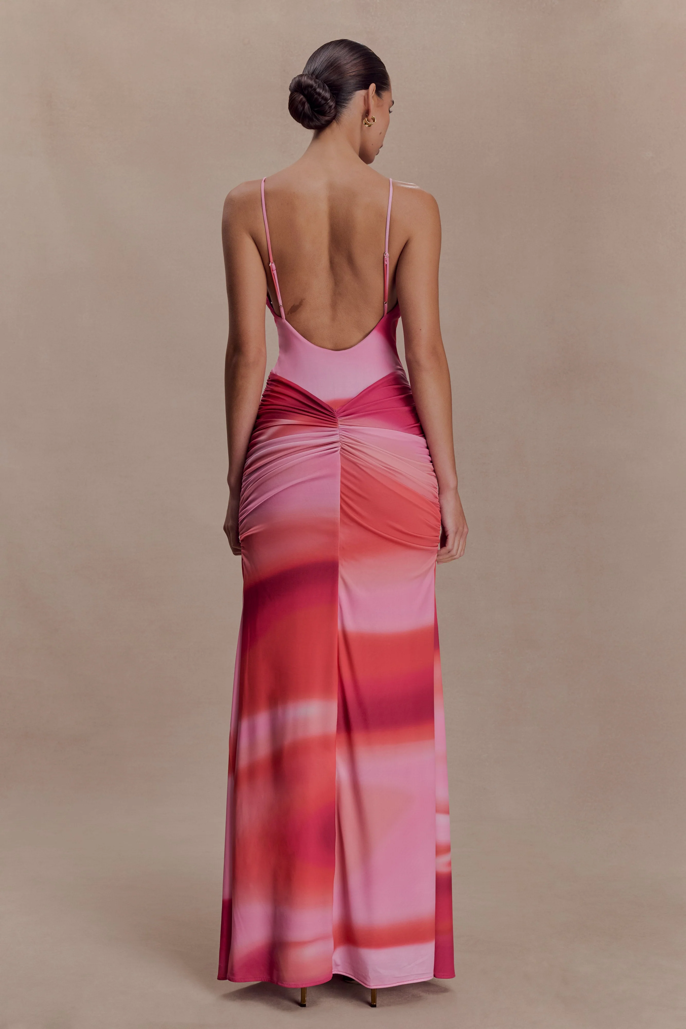 Roisin Slinky Maxi Dress - Pink Sunset Print - Image 2