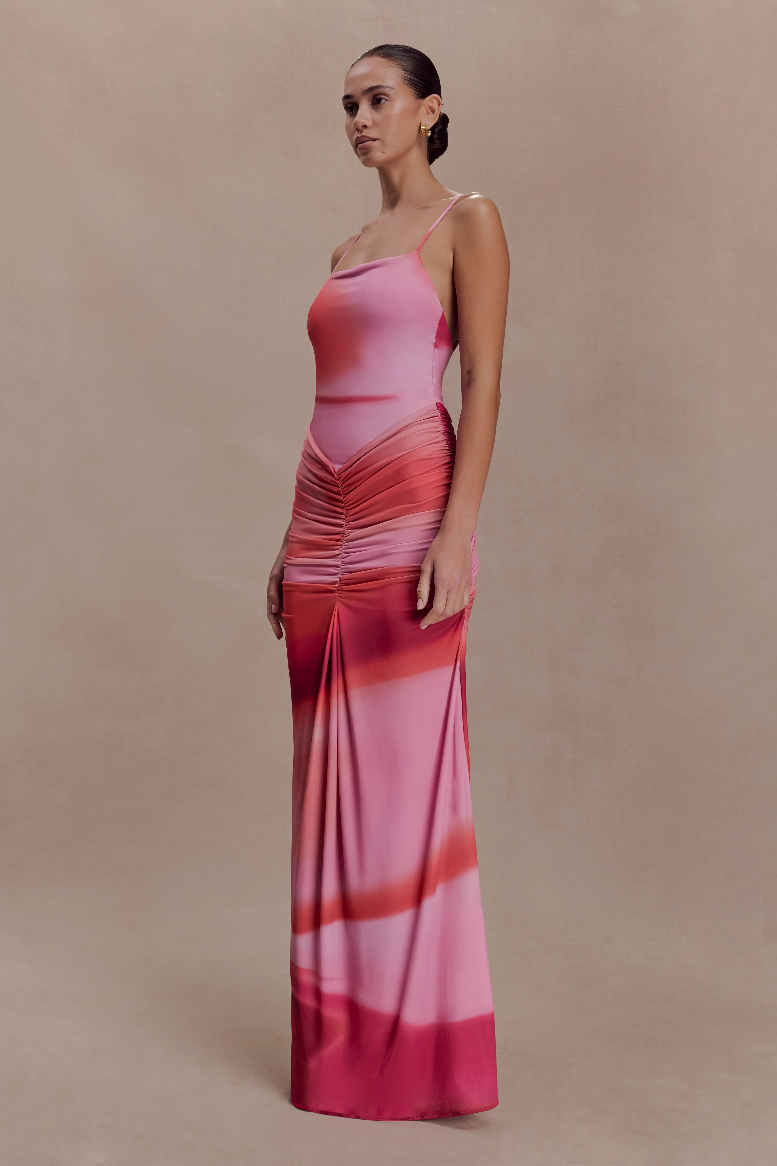 Roisin Slinky Maxi Dress - Pink Sunset Print - Image 3