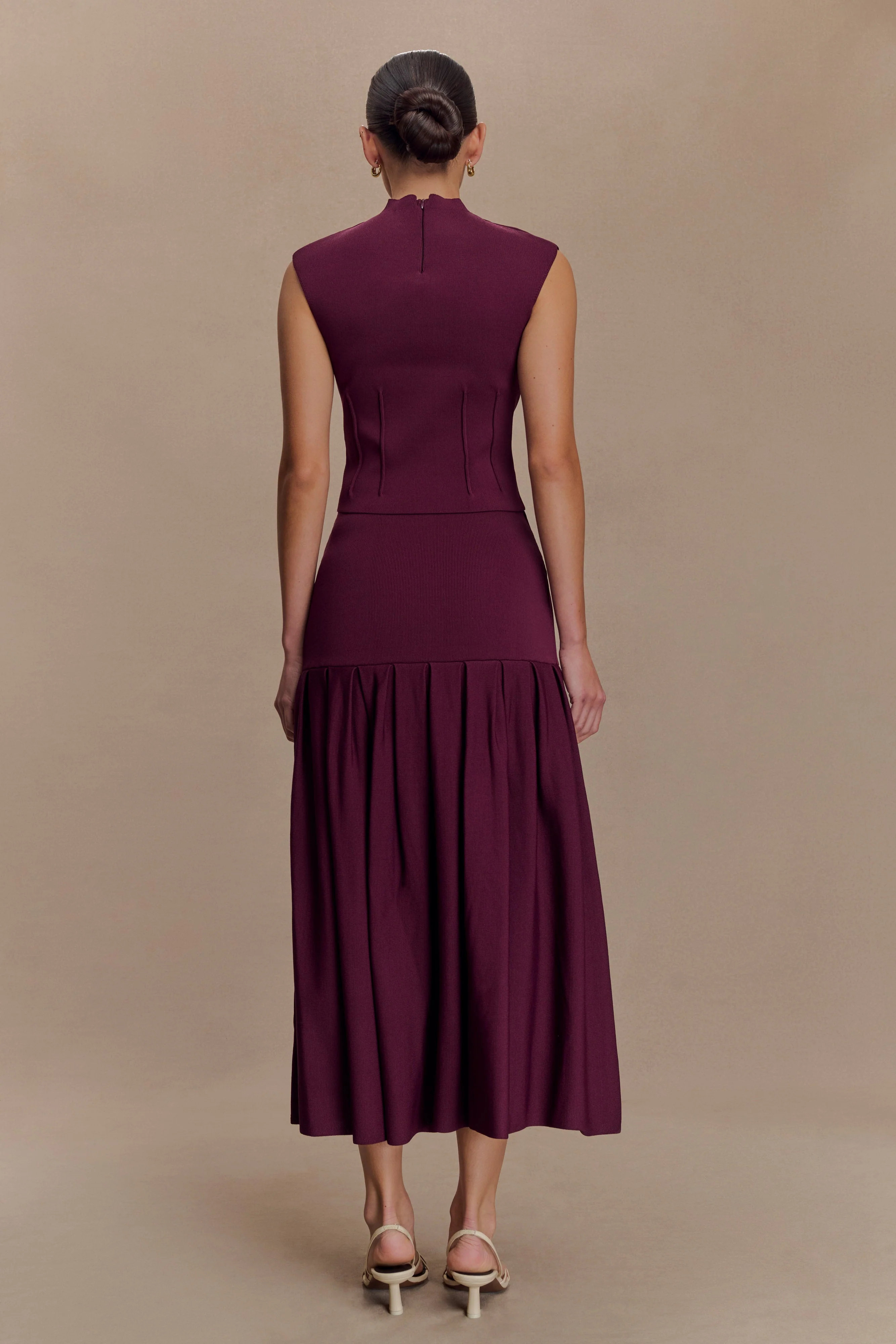 Romaine Bandage Knit Midi Skirt - Wine - Image 2