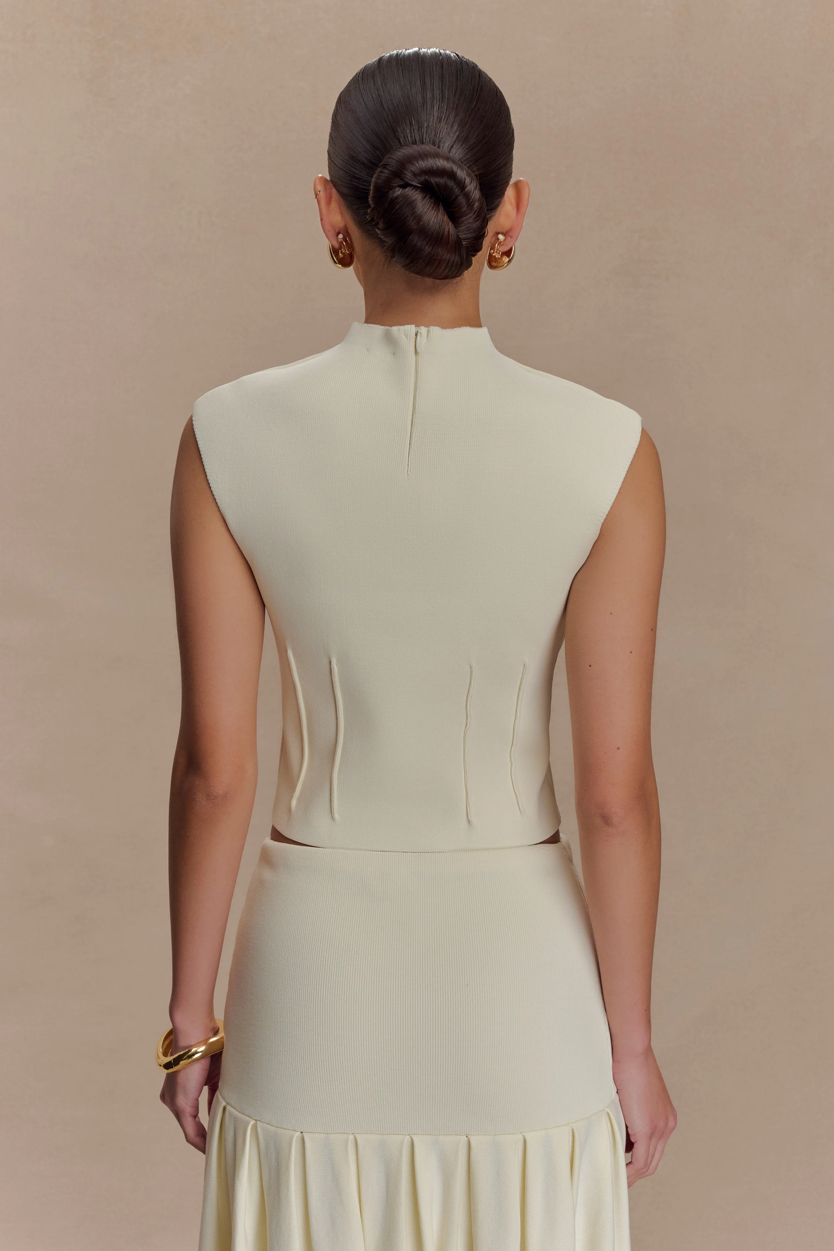 Romaine High Neck Bandage Knit Top - Ivory - Image 2
