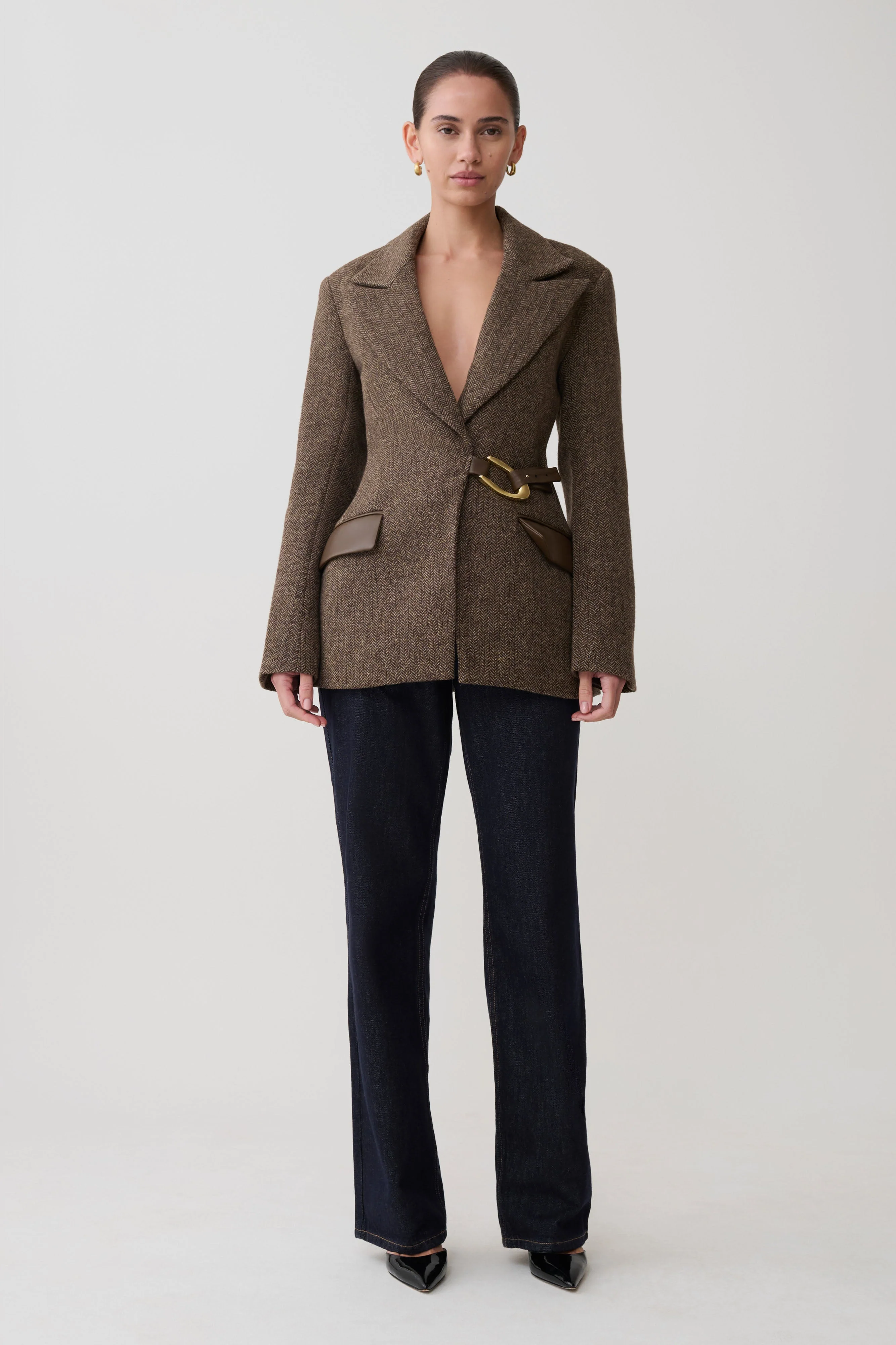Romy Structured Blazer With Hardware - Herringbone - Image 13