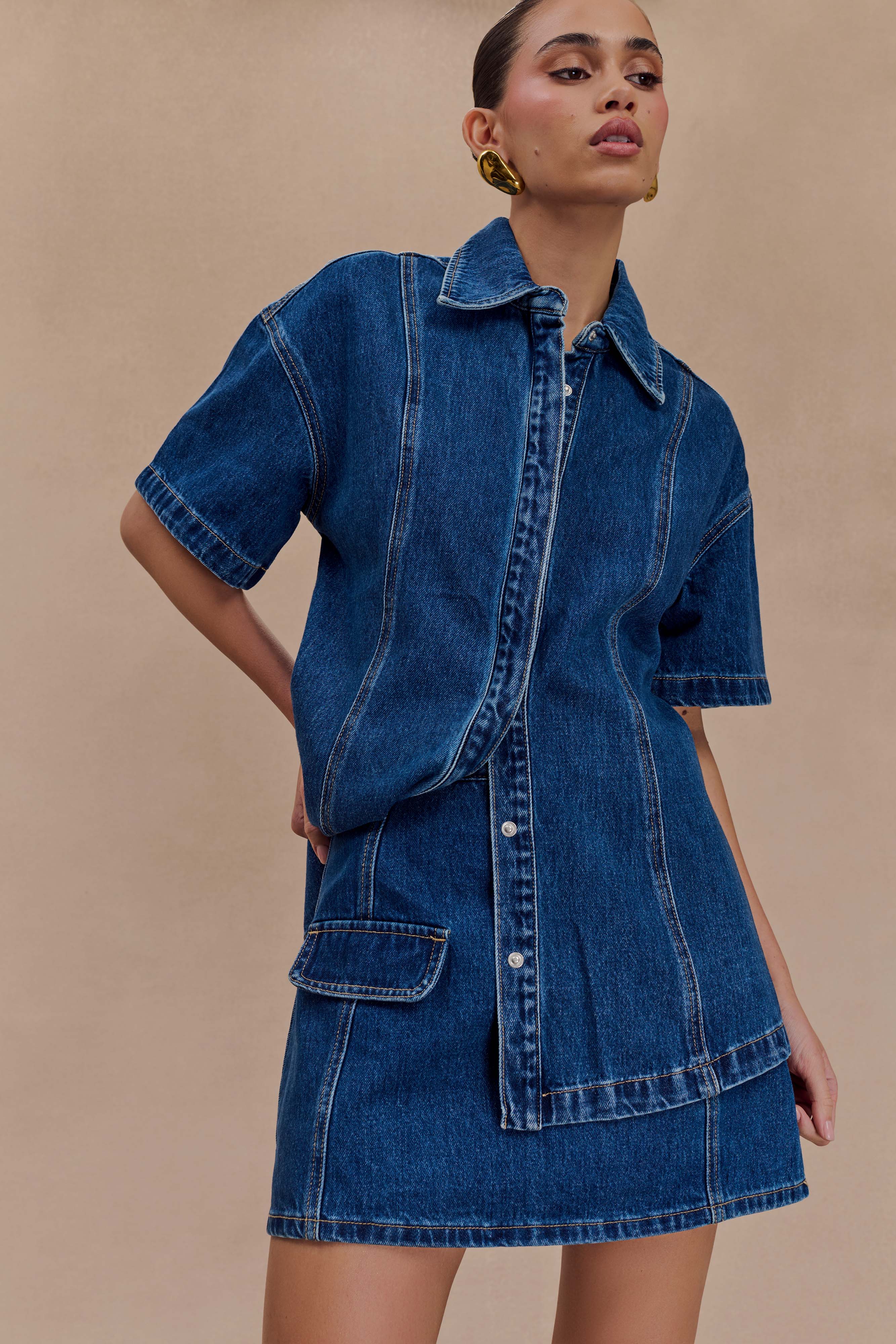 Rosalyn Mini Denim Skort - Dark Blue - Image 3