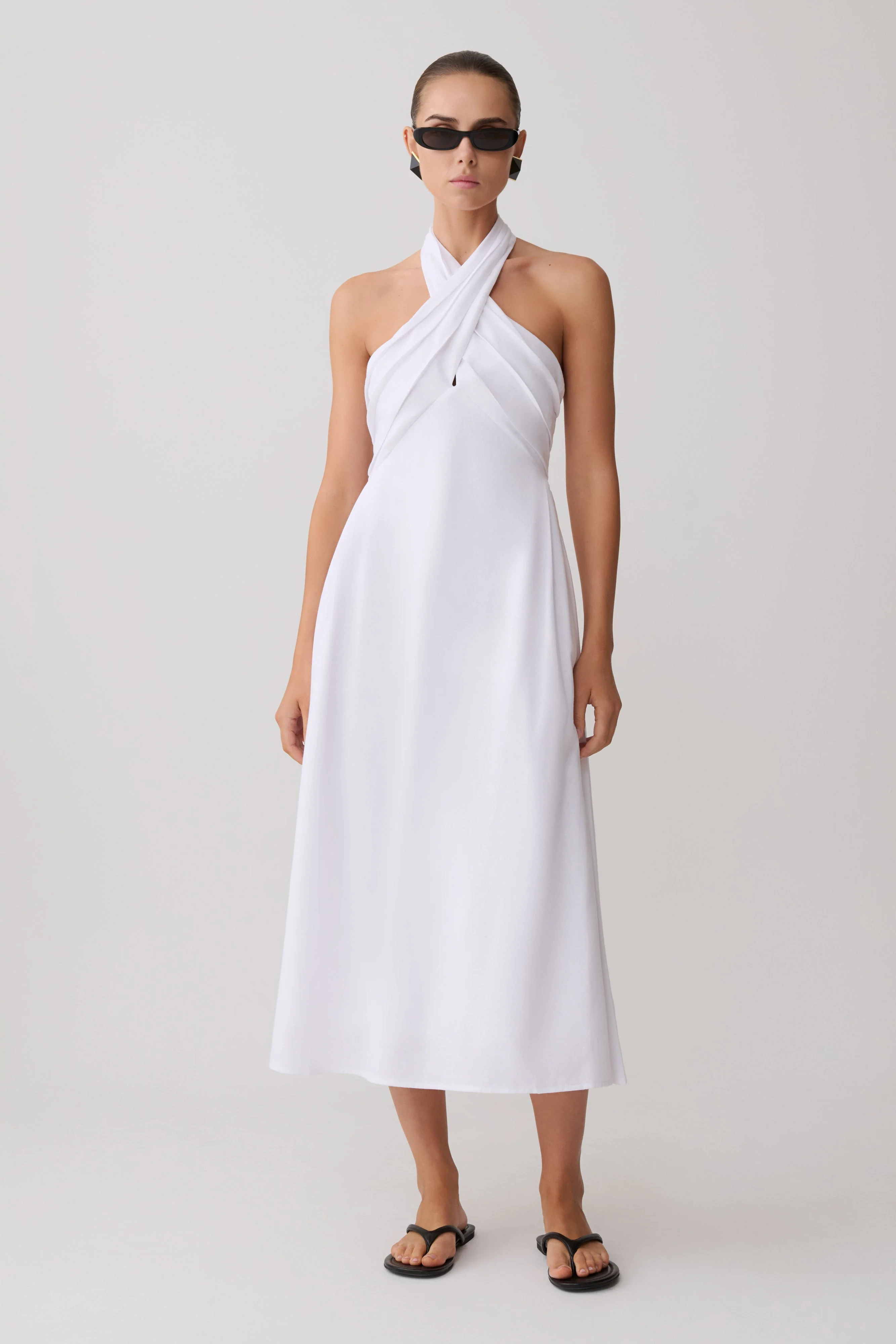 Rosie Linen Halter Midi Dress - White - Image 5