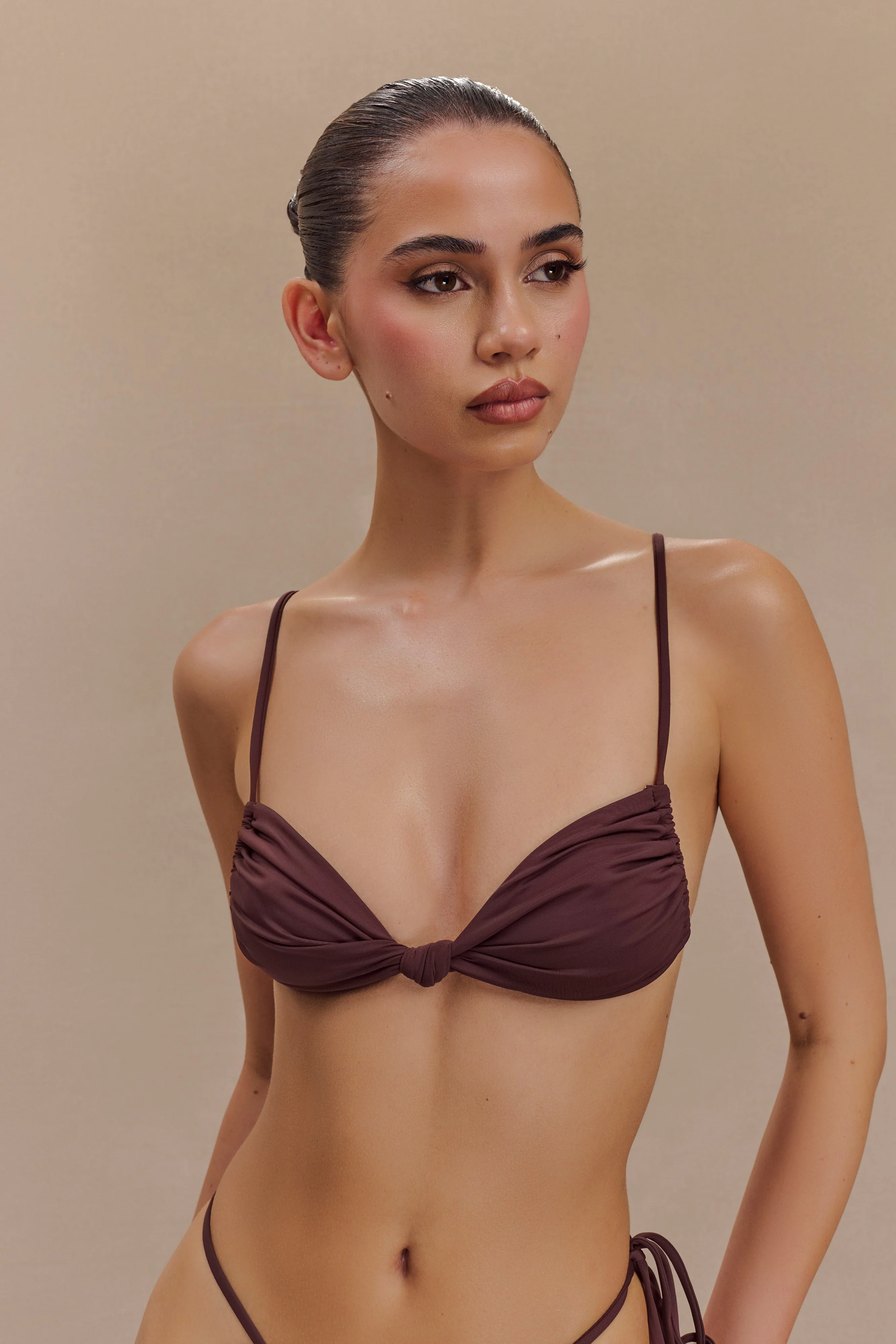 Rosmunda Ruched Bikini Top - Chocolate - Image 3