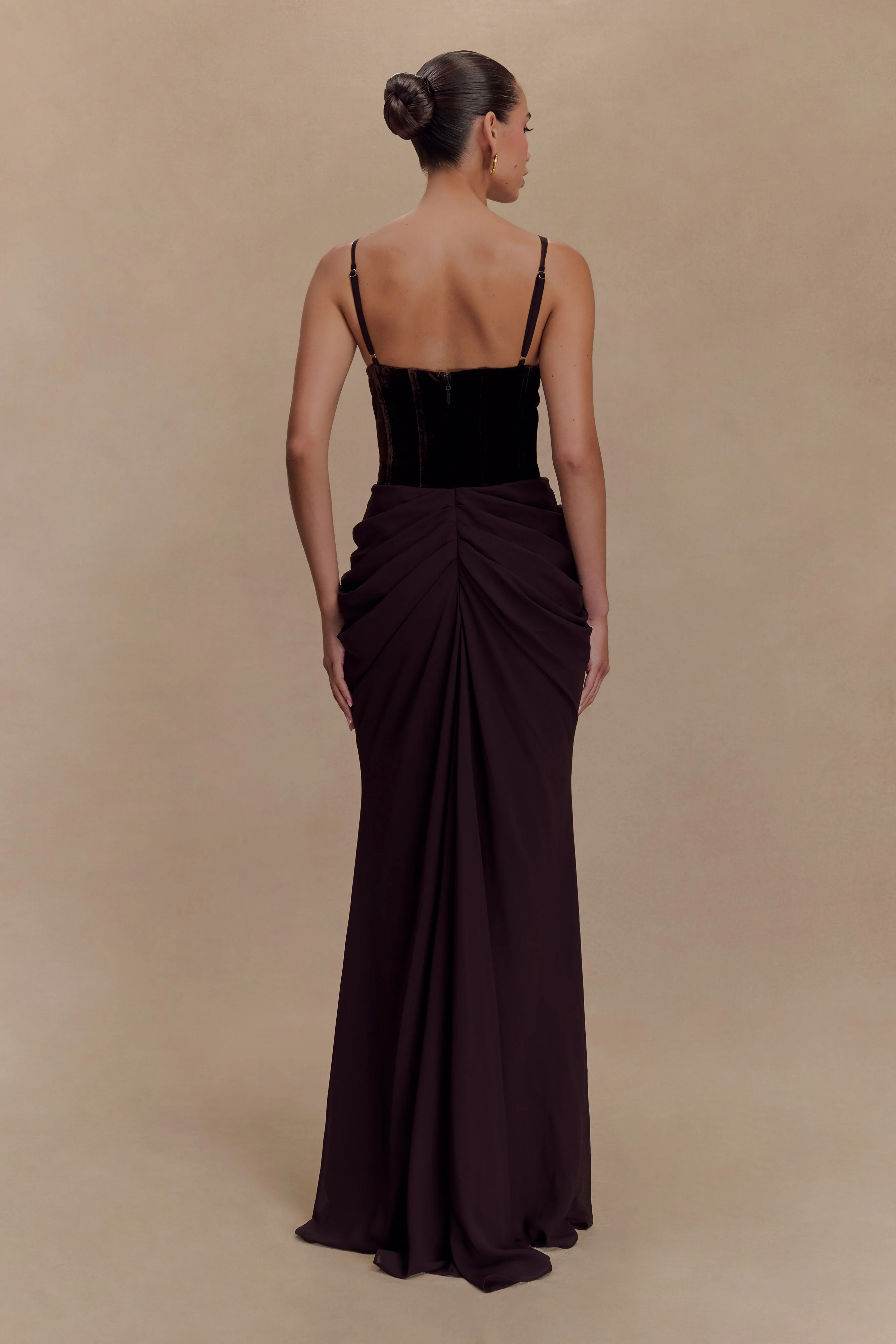 Roxanne Velvet Corset Maxi Dress - Cacao Brown - Image 2