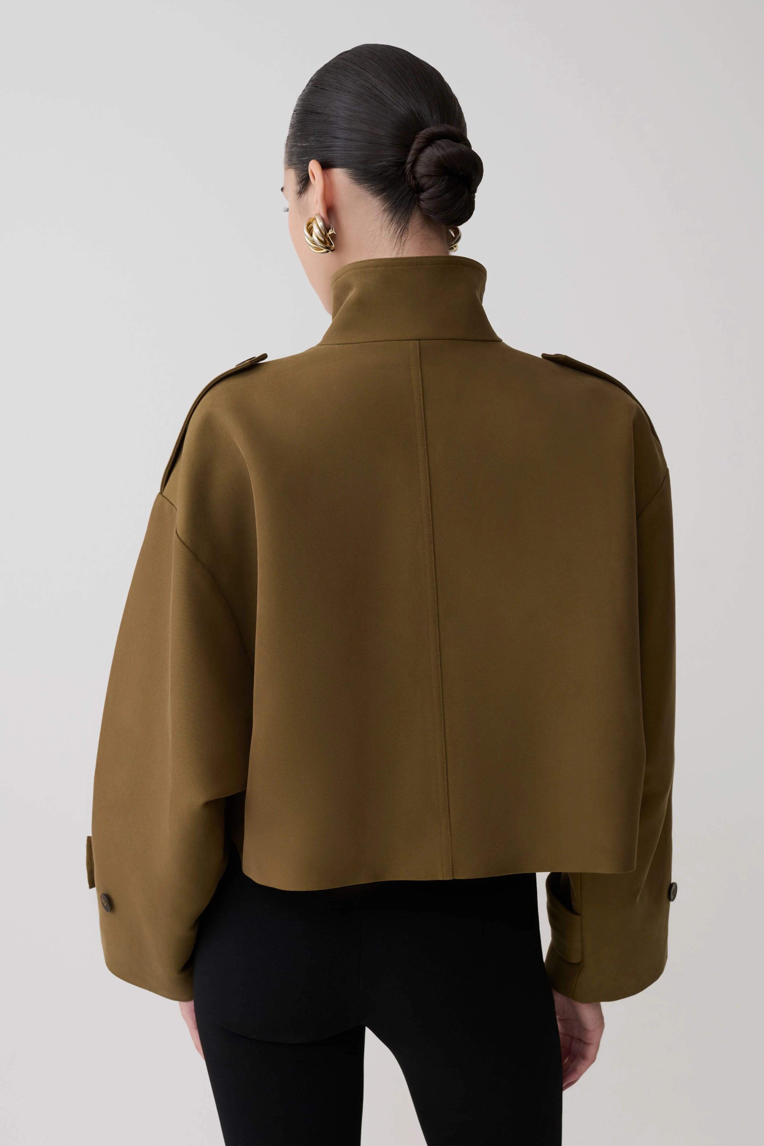 Rue Funnel Neck Bomber Jacket - Khaki - Image 2
