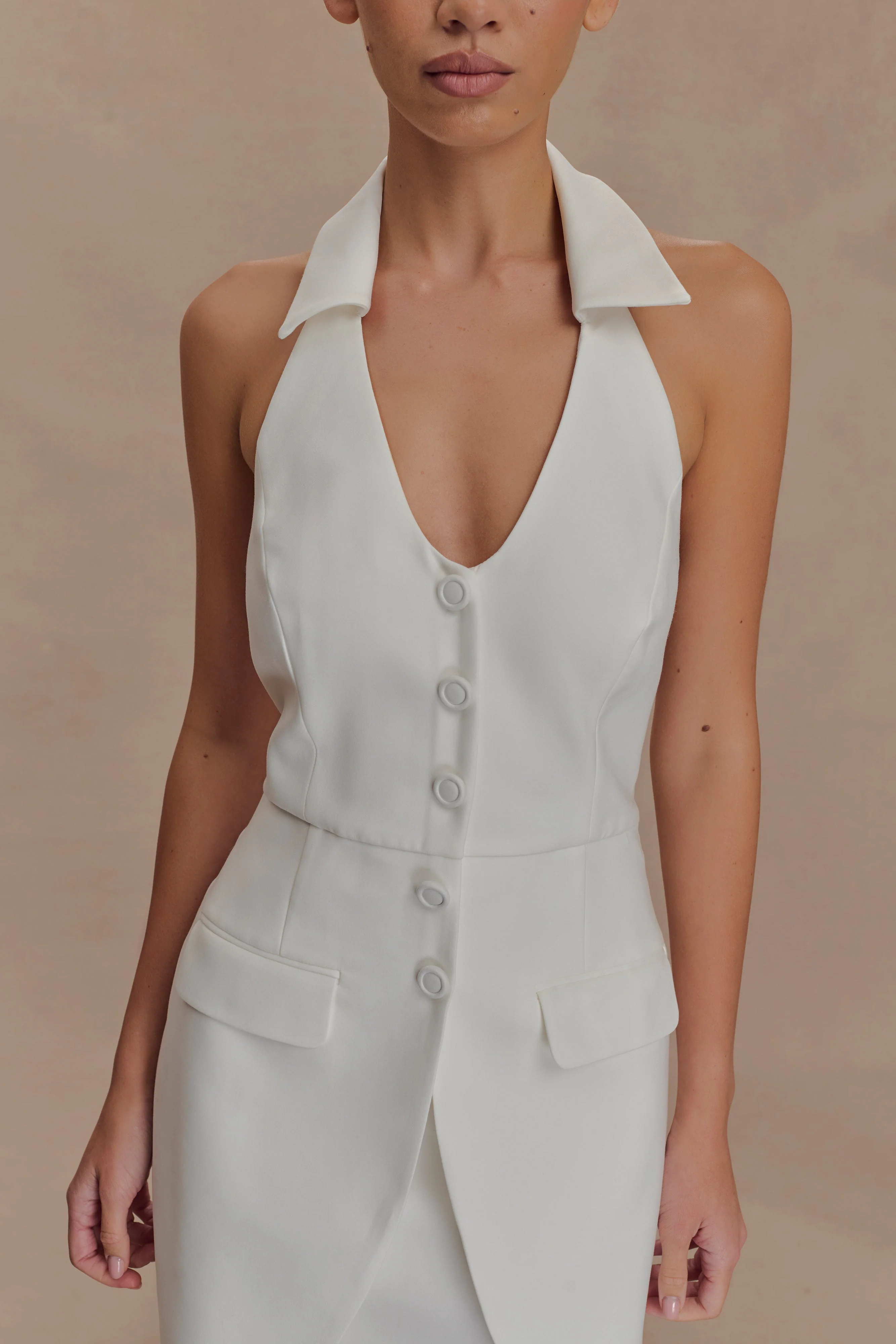Ruth Cotton Halter Mini Dress - Ivory - Image 3