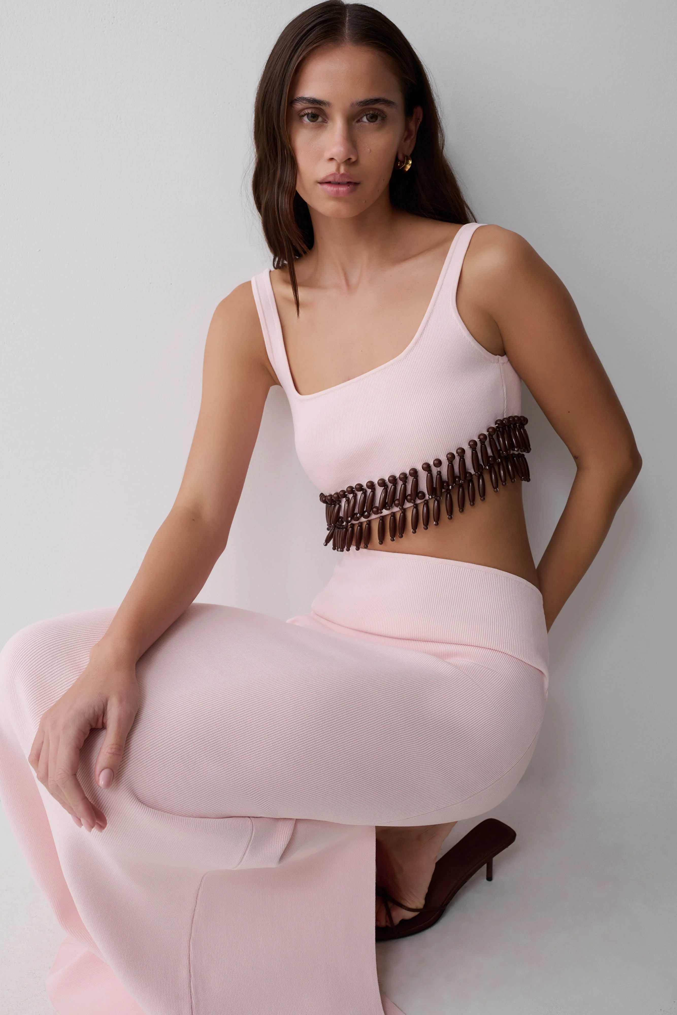 Ruvic Knit Maxi Beaded Dress - Baby Pink - Image 7
