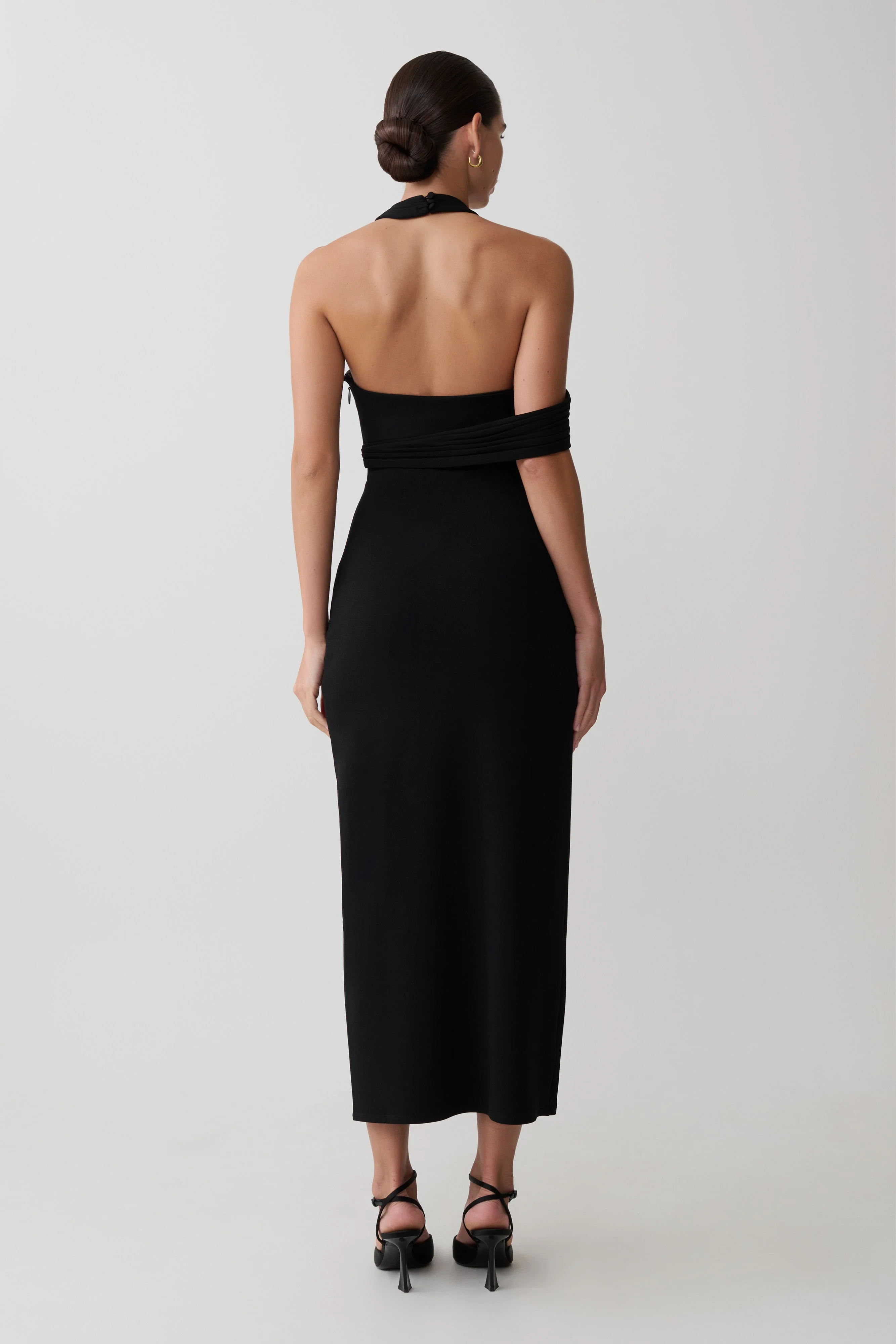 Sable Crossover Crepe Midi Dress - Black - Image 2