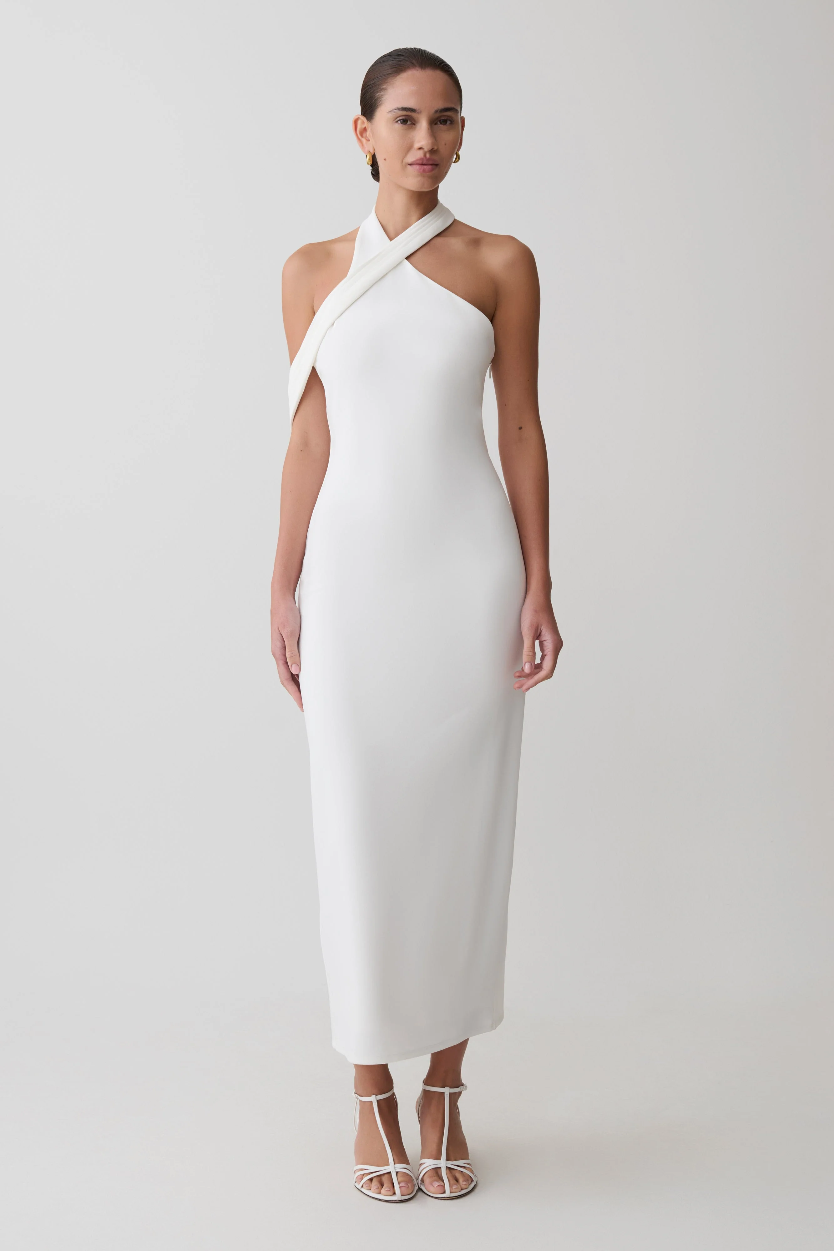 Sable Crossover Crepe Midi Dress - White - Image 5
