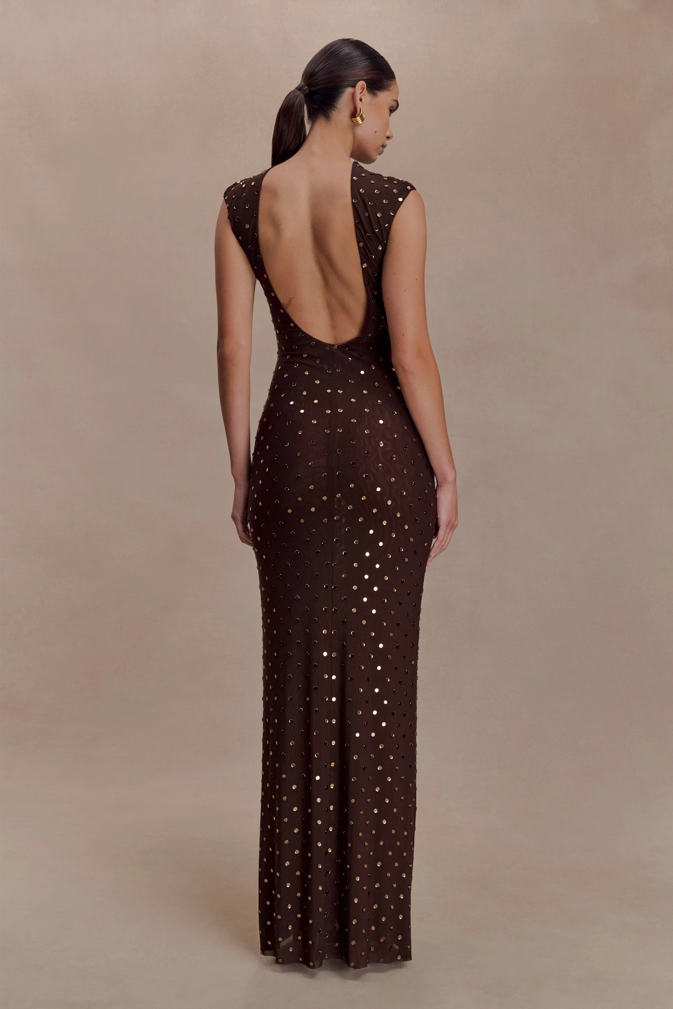 Samara Sleeveless Diamante Maxi Dress - Chocolate - Image 4