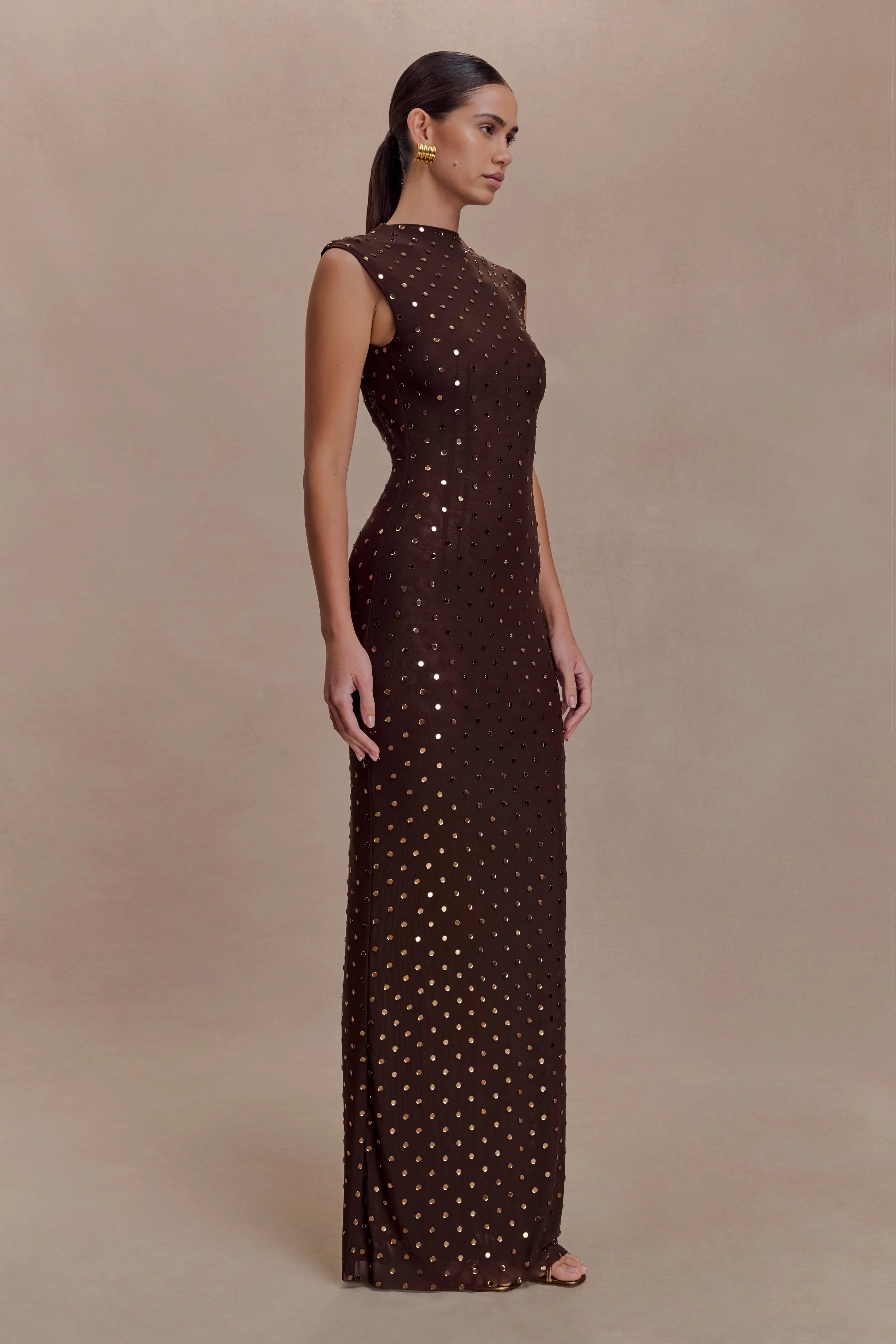 Samara Sleeveless Diamante Maxi Dress - Chocolate - Image 5