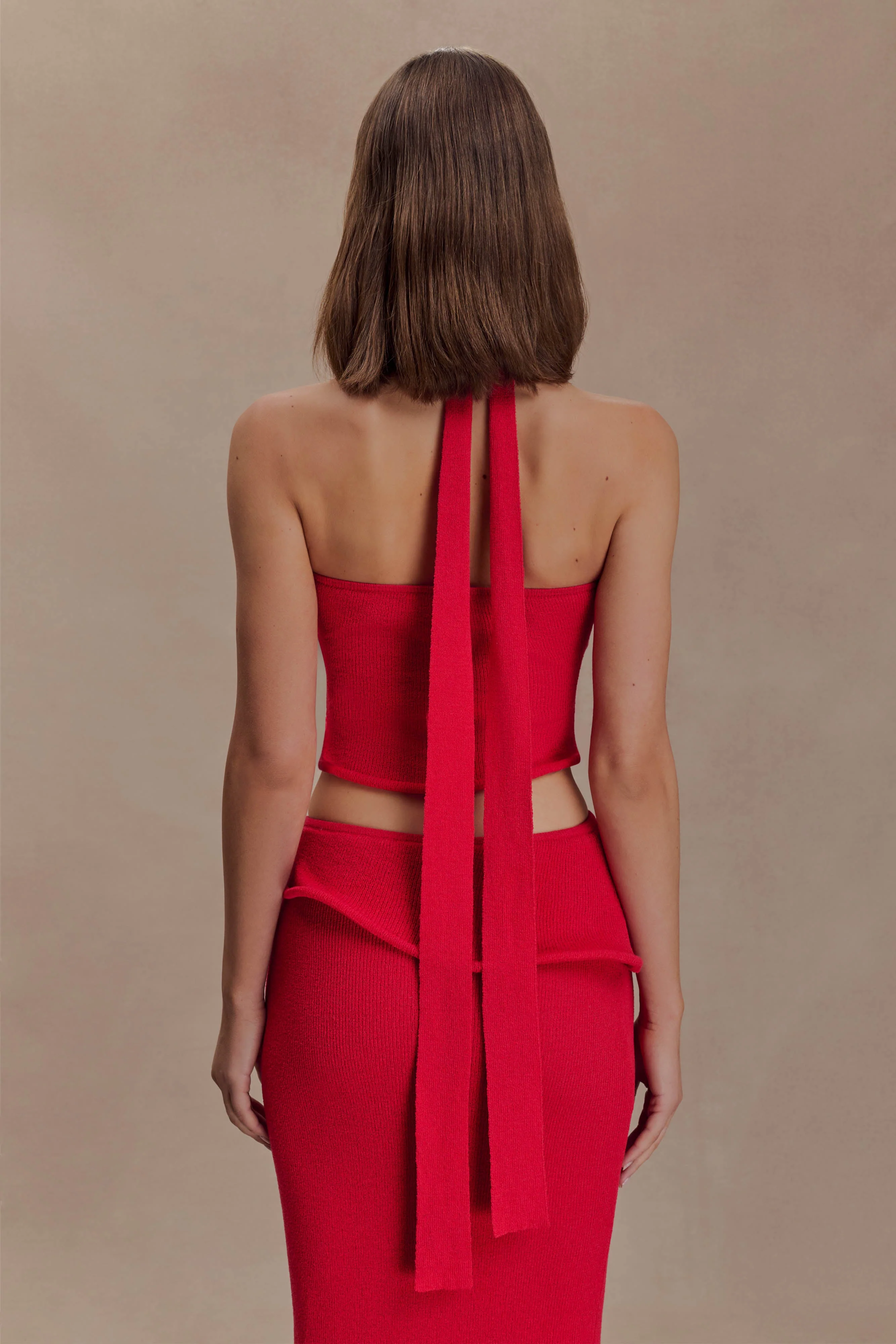 Samira Halter Knit Twist Top - Red - Image 3