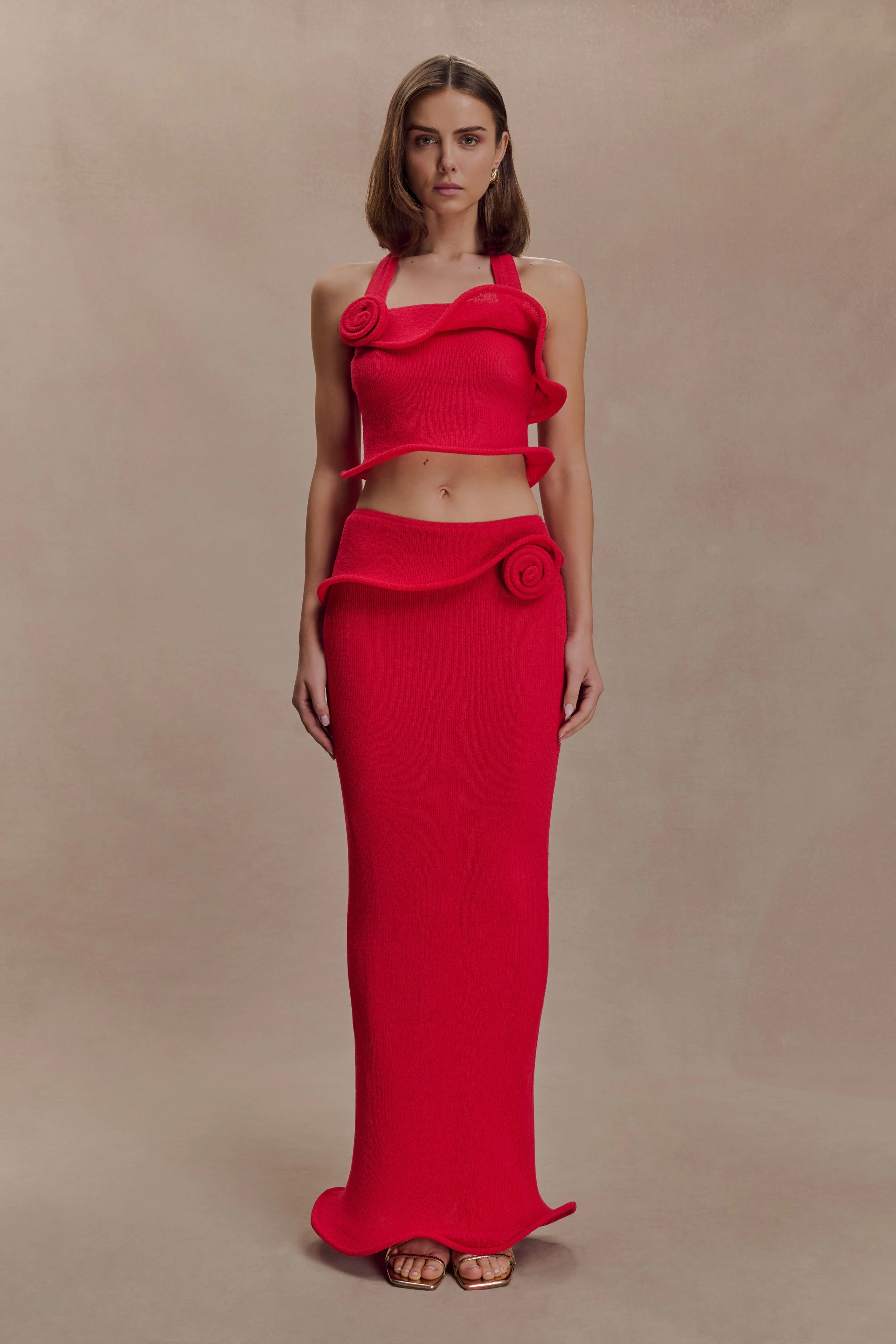 Samira Halter Knit Twist Top - Red - Image 8