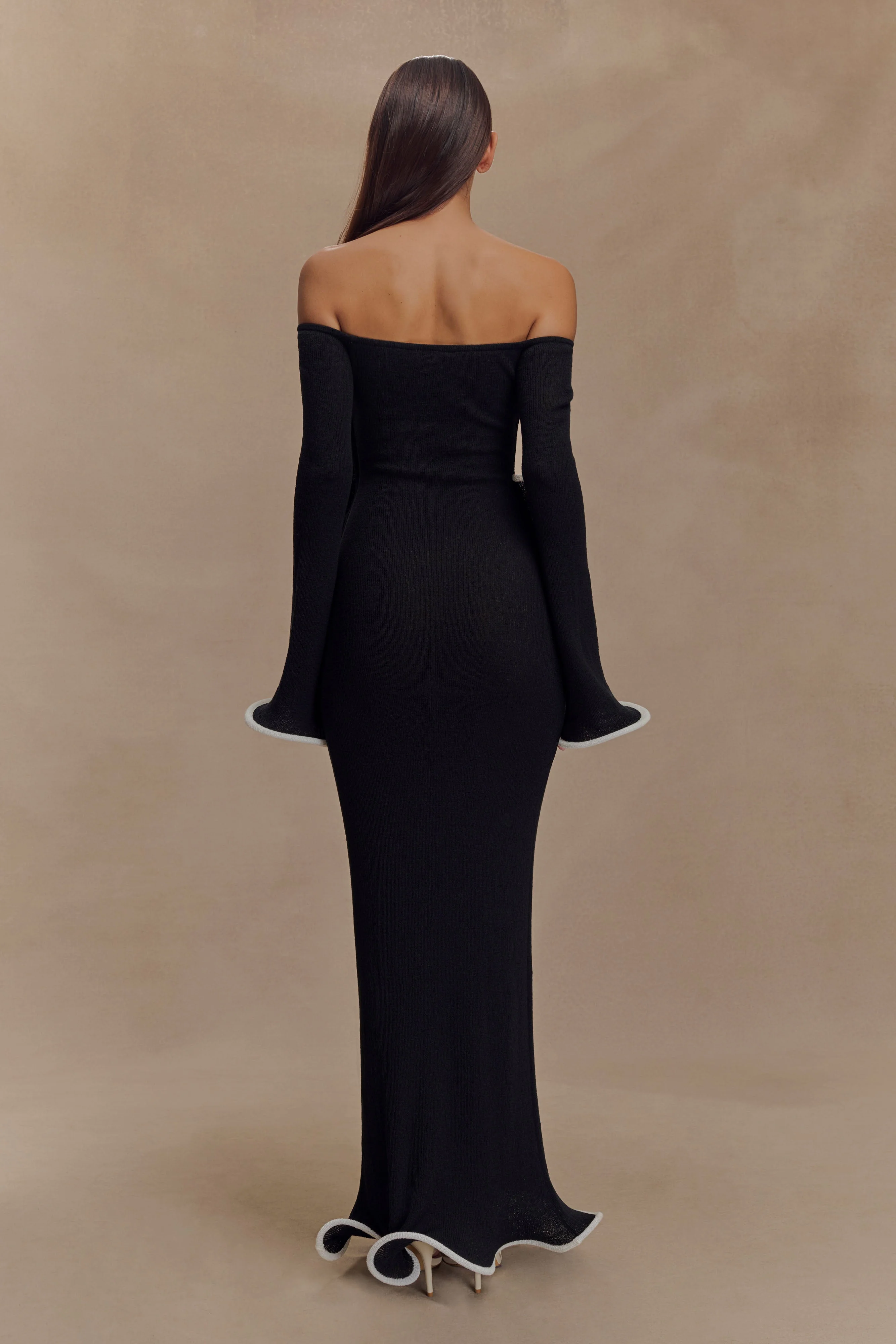 Sandrine Off Shoulder Knit Maxi Dress - Black/White - Image 2