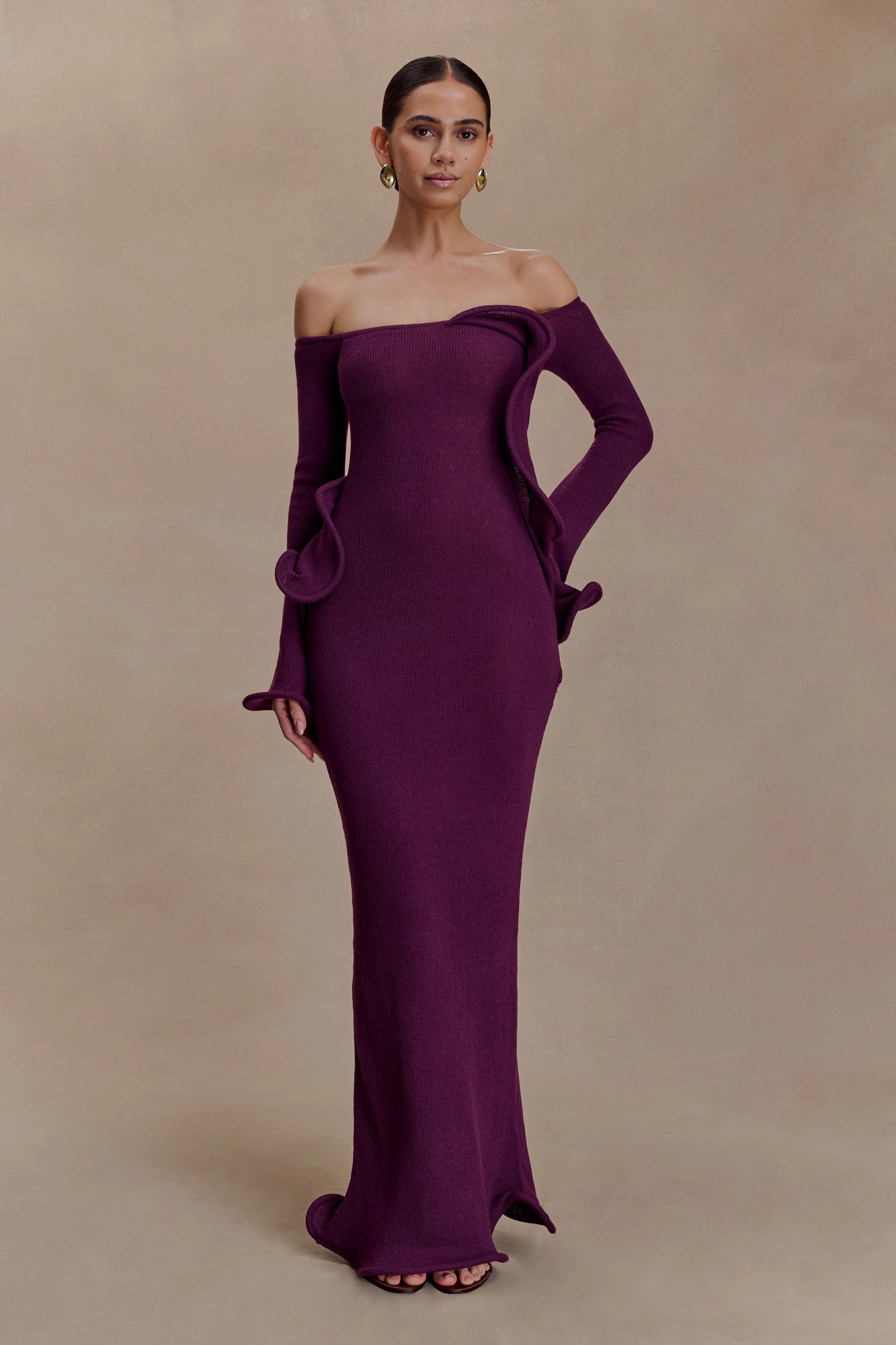 Sandrine Off Shoulder Knit Maxi Dress - Plum - Image 5