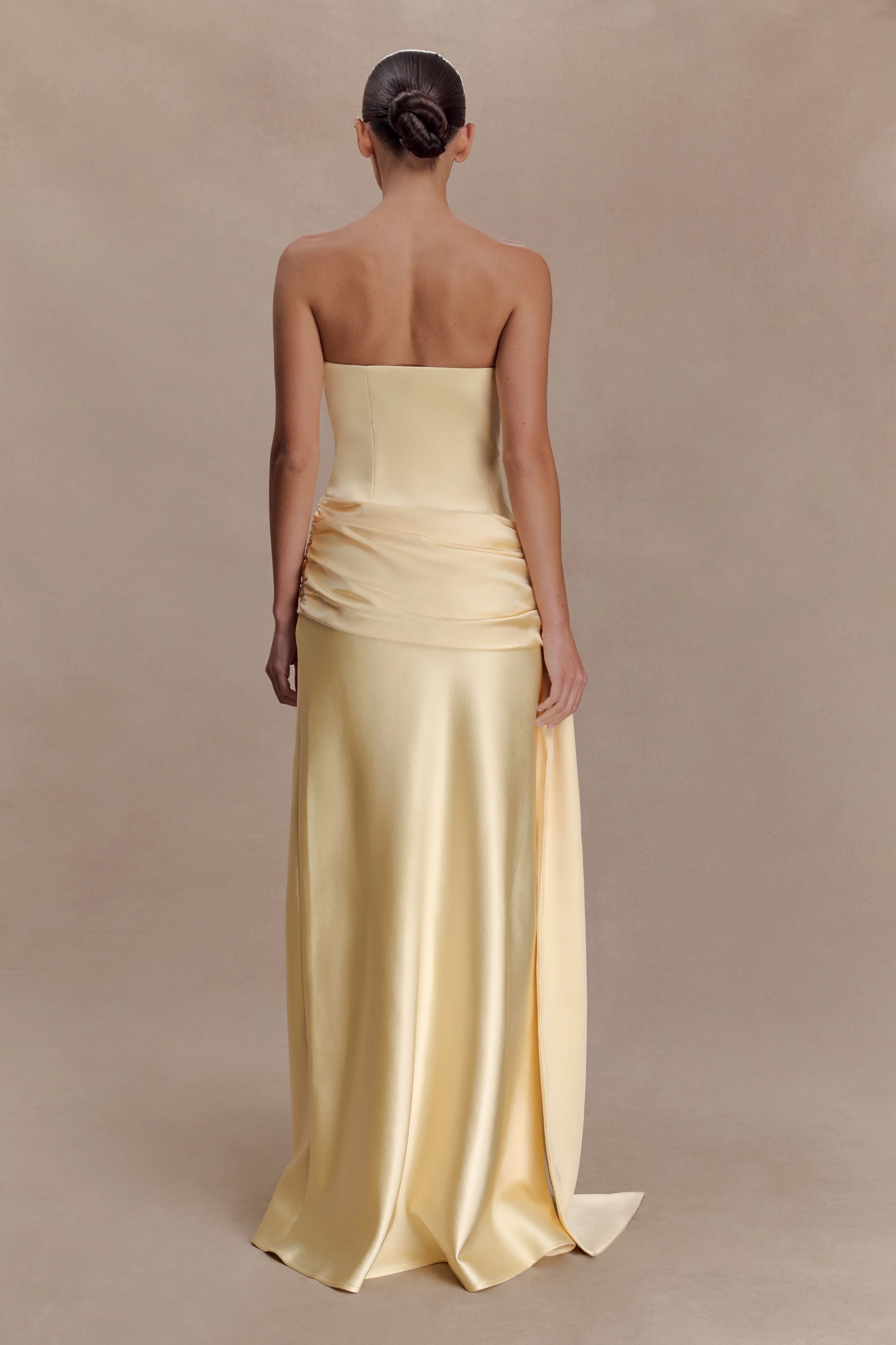 Sarah Strapless Maxi Dress With Waist Tie - Lemon - Image 2