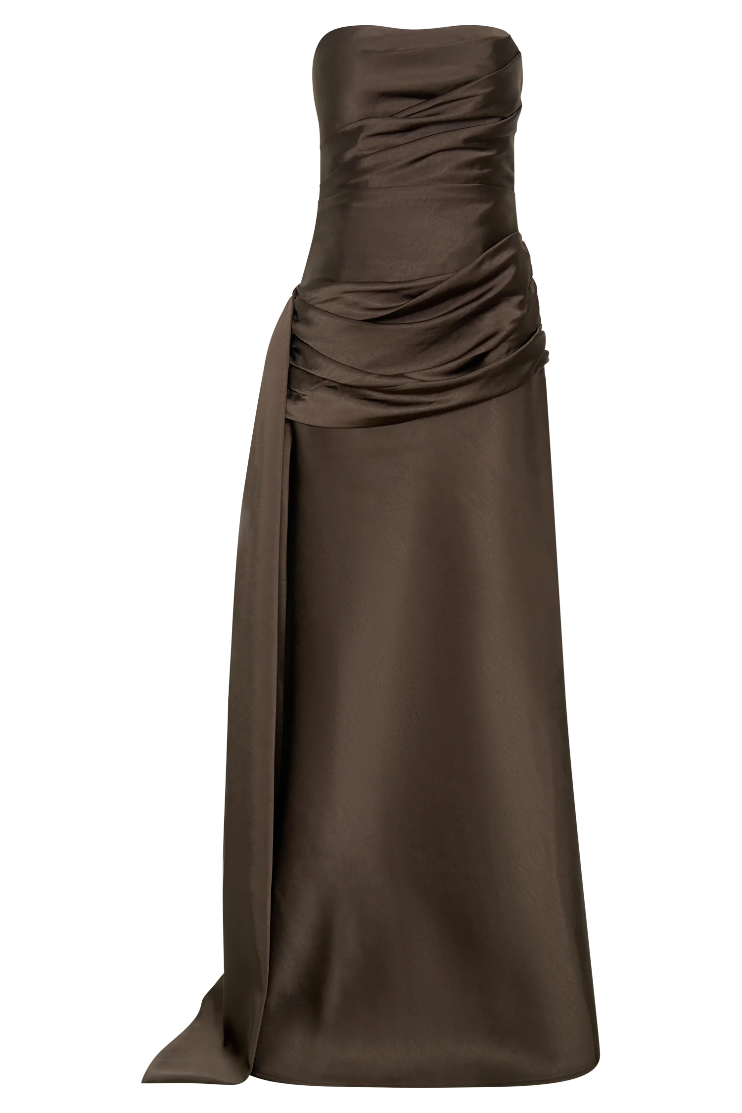 Sarah Strapless Maxi Dress With Waist Tie - Mocha - Image 7