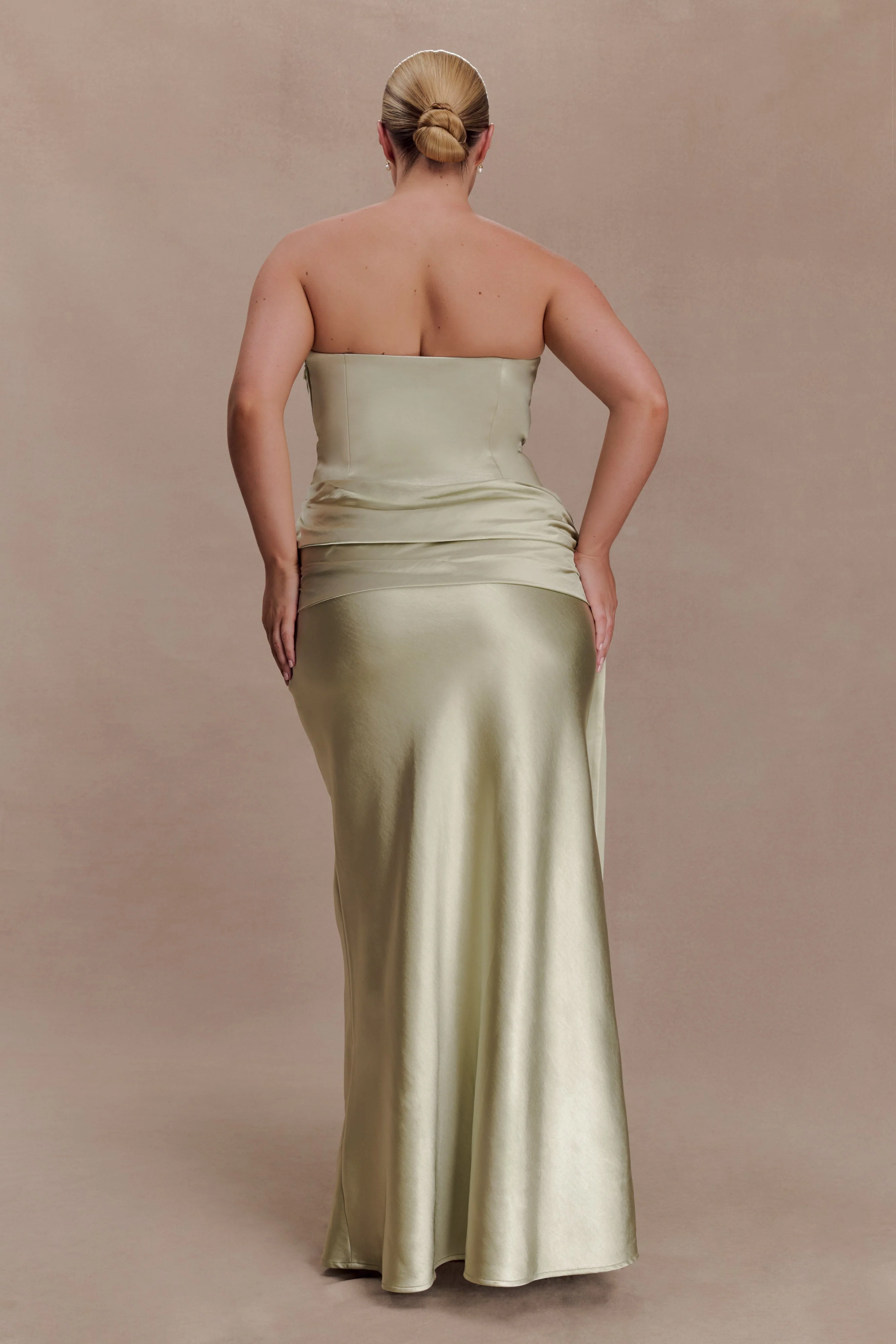 Sarah Strapless Maxi Dress With Waist Tie - Sage - Image 2