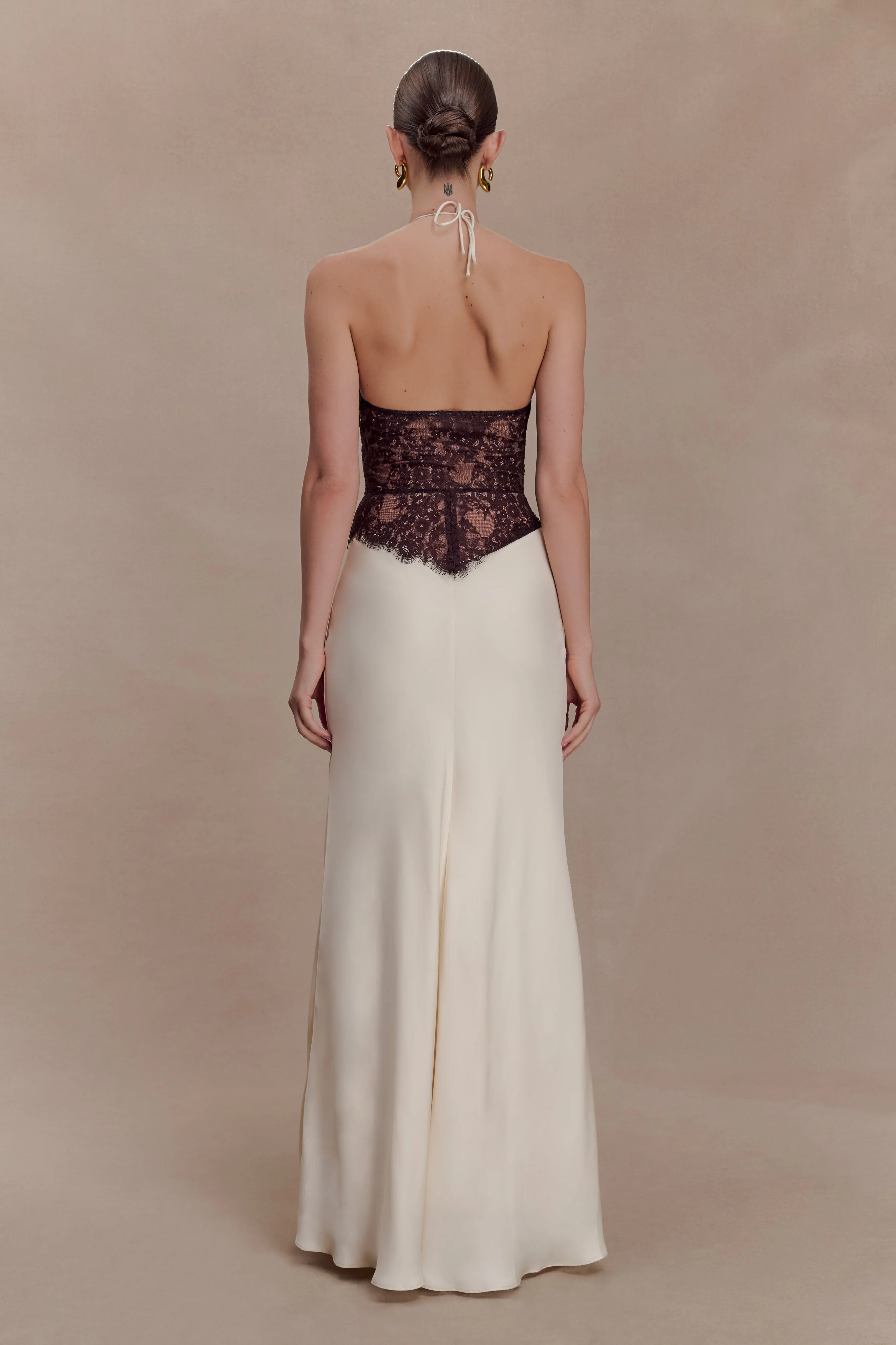 Sascha Lace And Satin Halter Maxi Dress - Ivory/Chocolate - Image 2