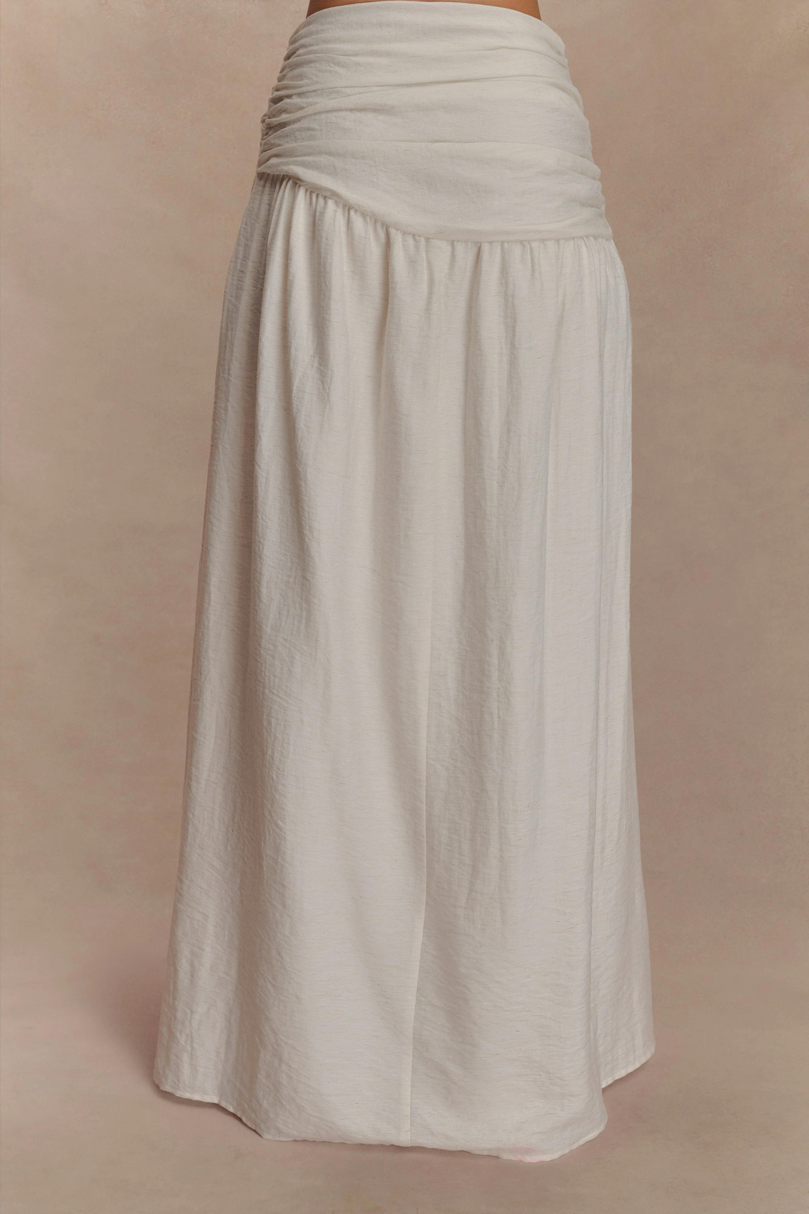 Scottie Gathered Linen Knot Maxi Skirt - Oat Marle - Image 6