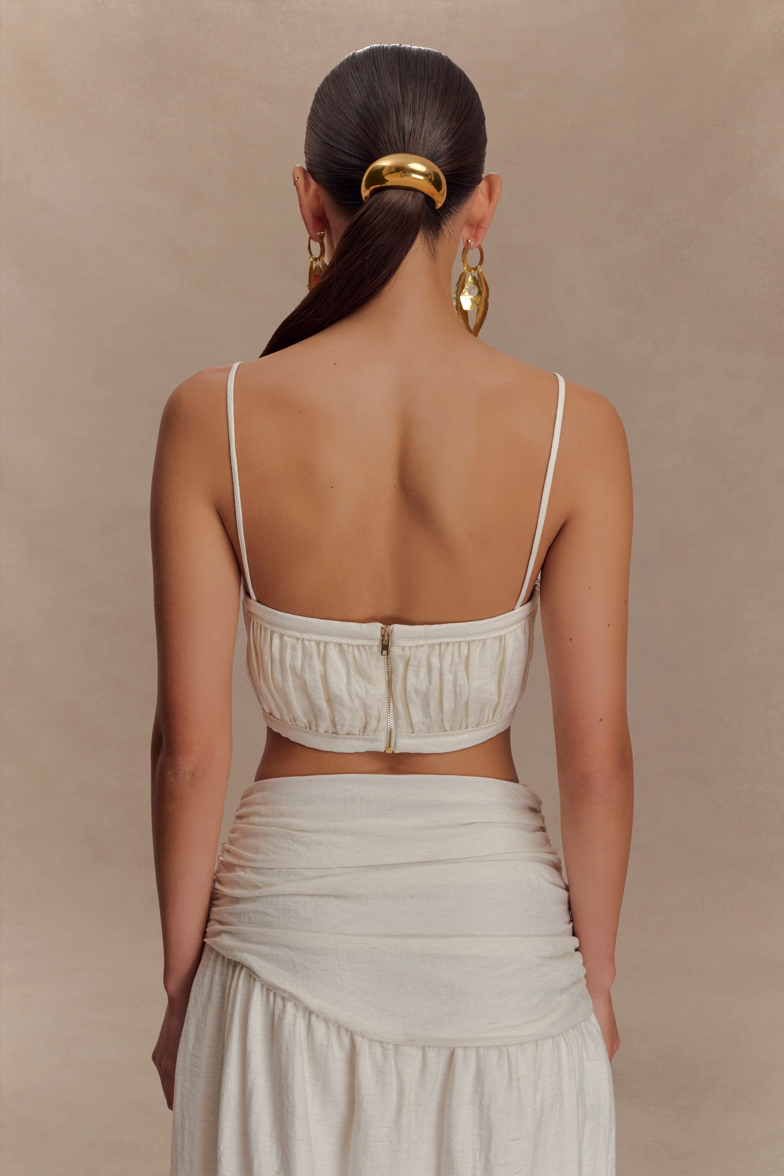 Scottie Shirred Linen Bandeau - Oat Marle - Image 2