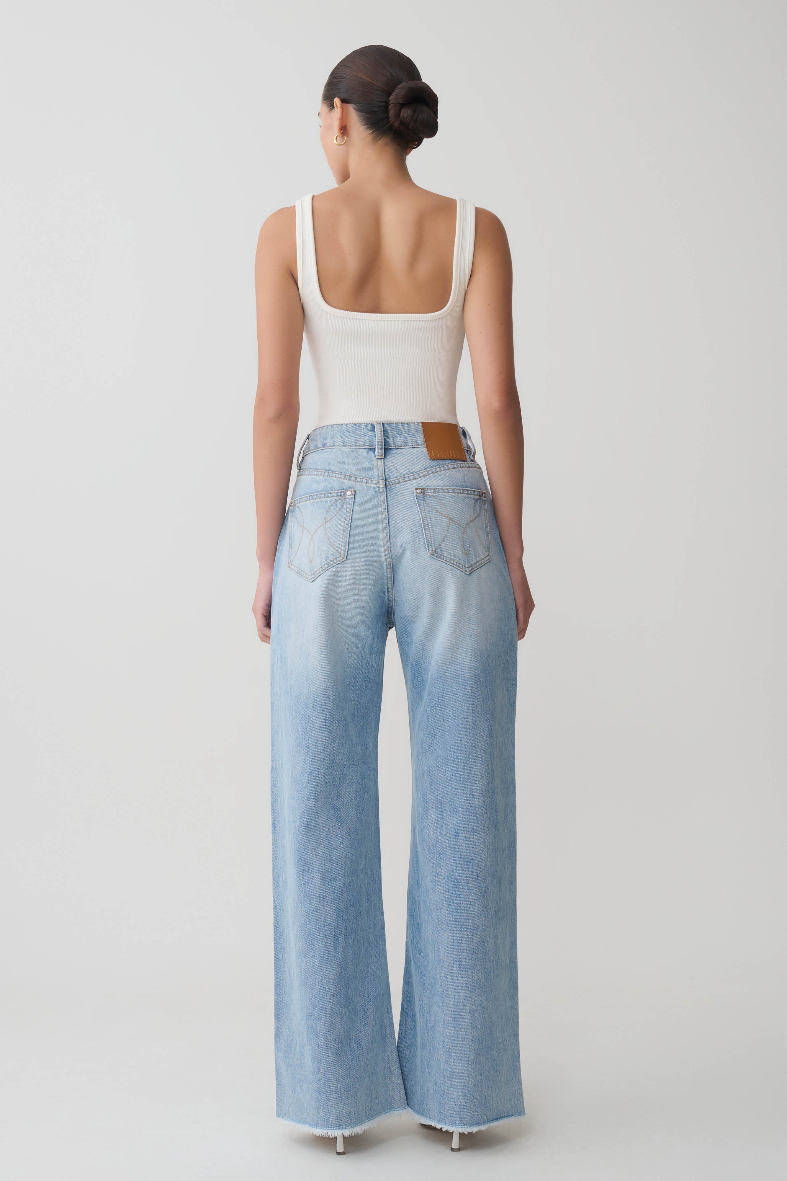 Sebastian Straight Leg Denim Jeans With Fray Hem - Washed Light Blue - Image 2