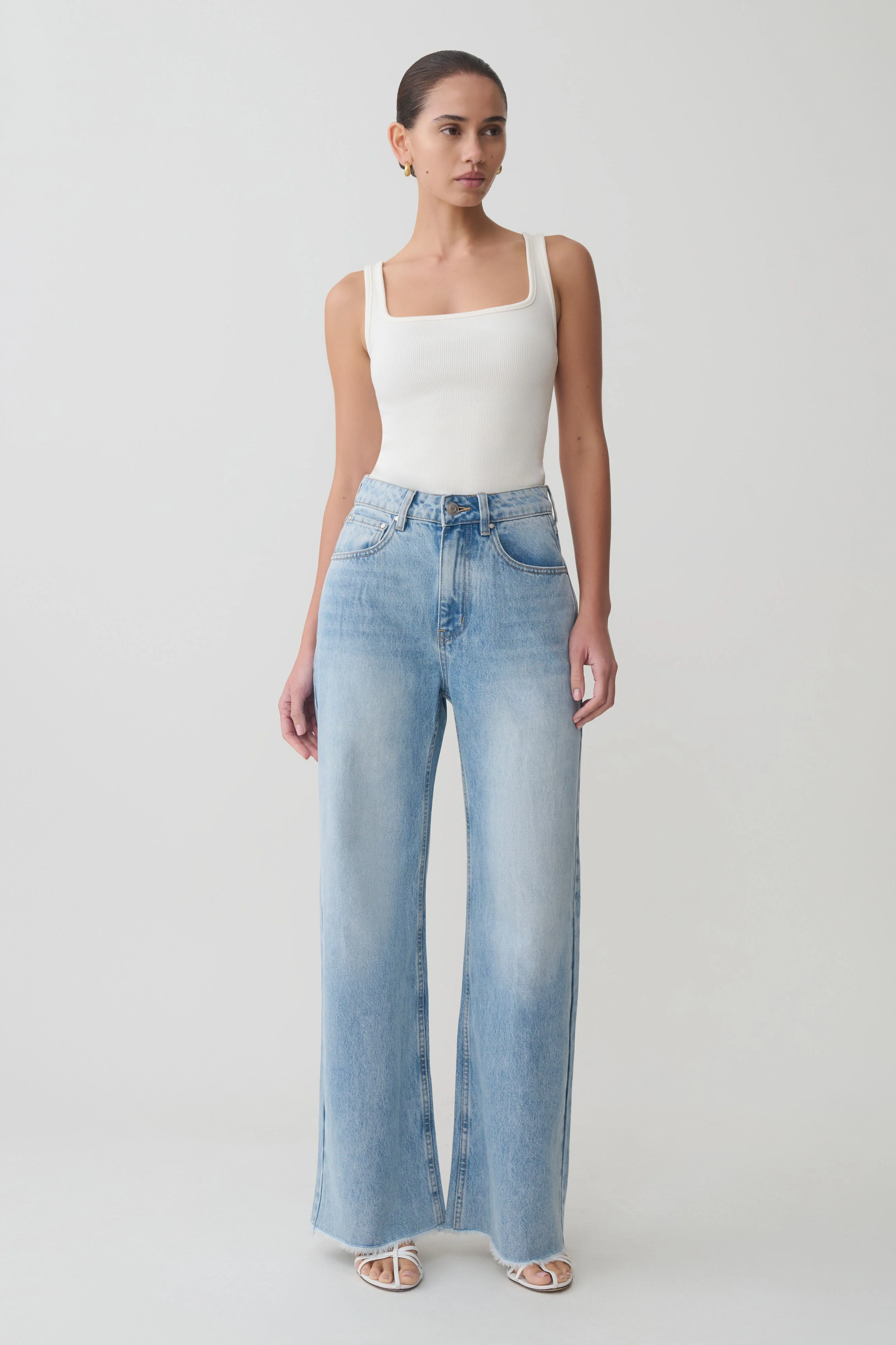 Sebastian Straight Leg Denim Jeans With Fray Hem - Washed Light Blue - Image 4