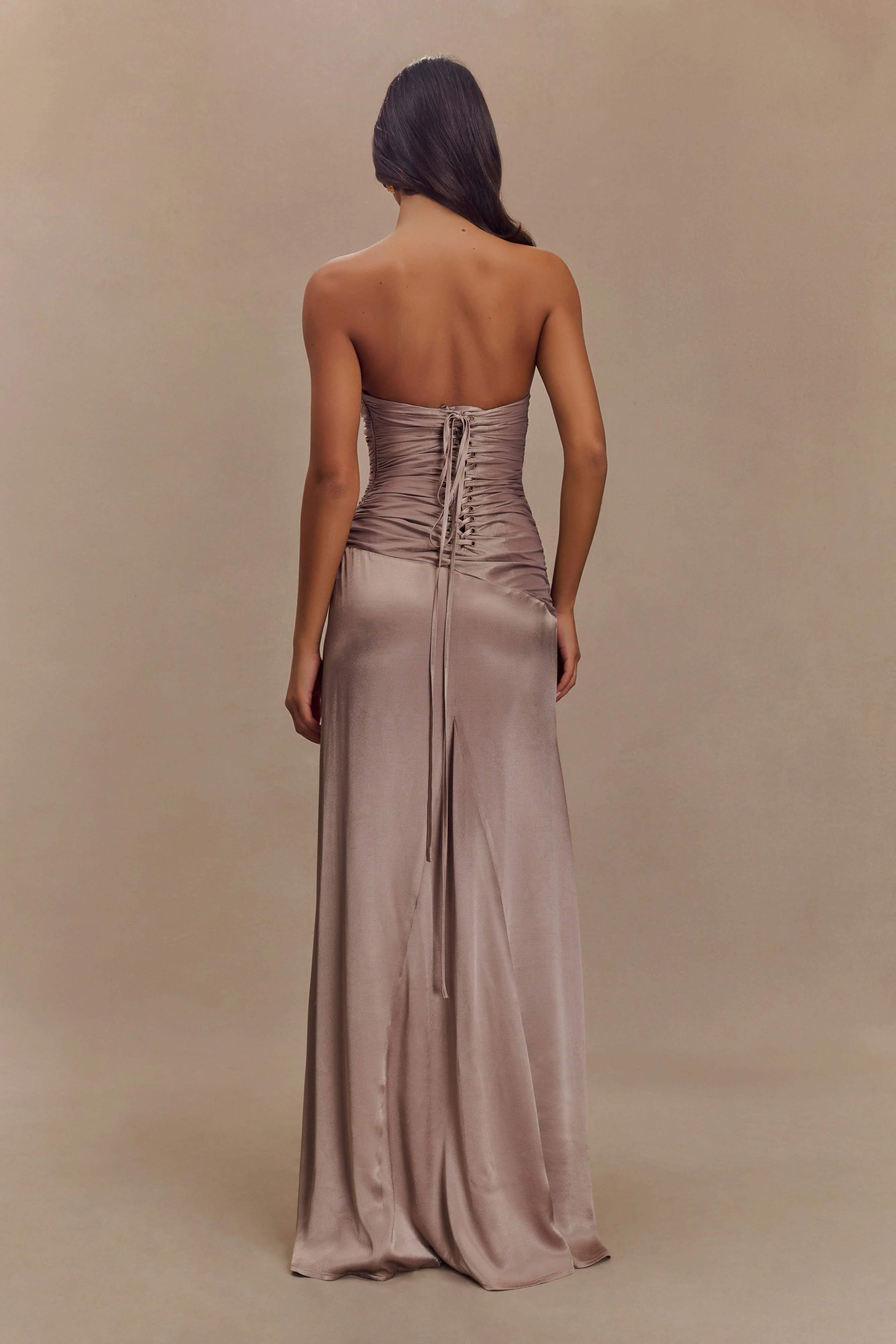 Serena Strapless Taffeta Maxi Dress - Bronze Taupe - Image 2