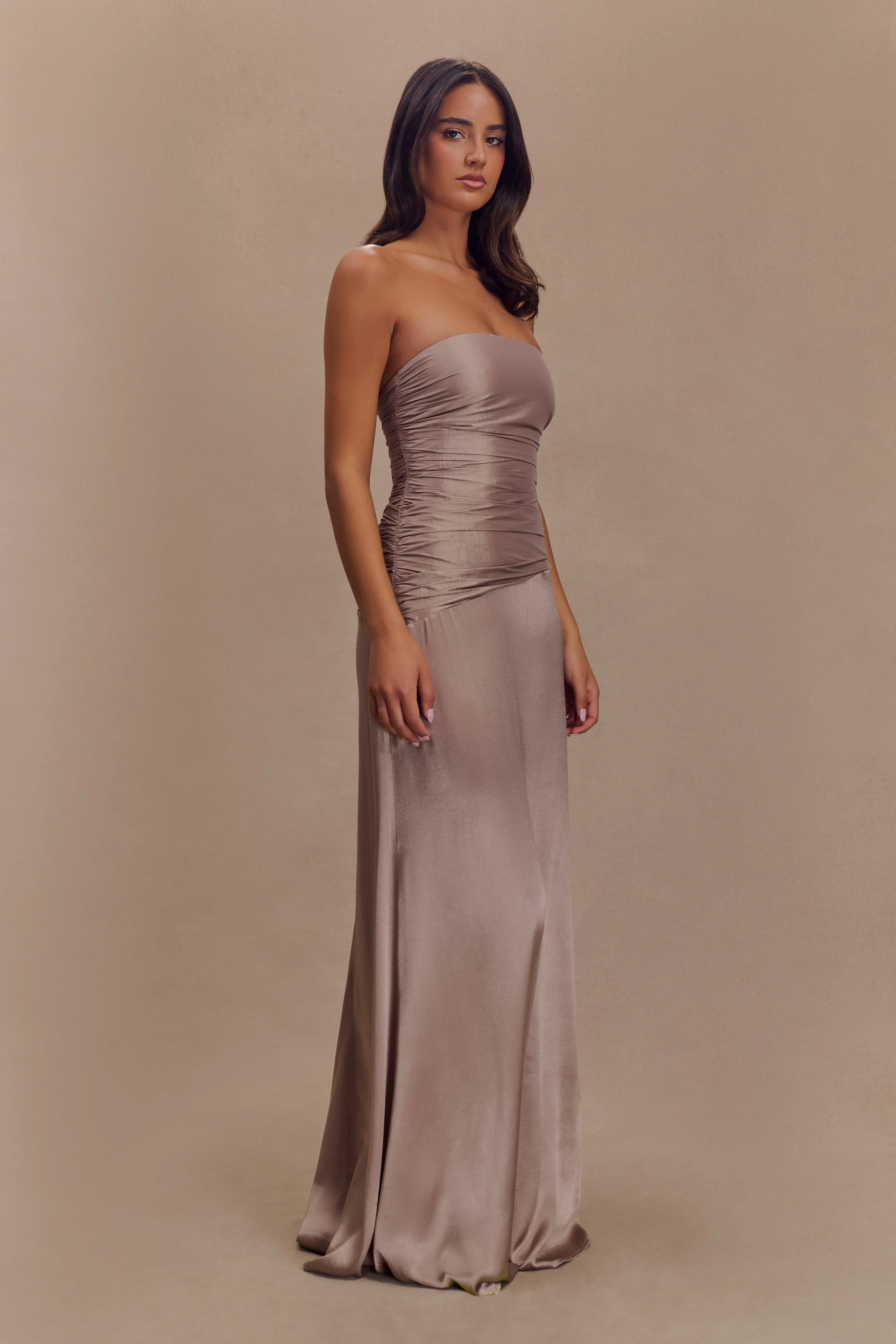Serena Strapless Taffeta Maxi Dress - Bronze Taupe - Image 4