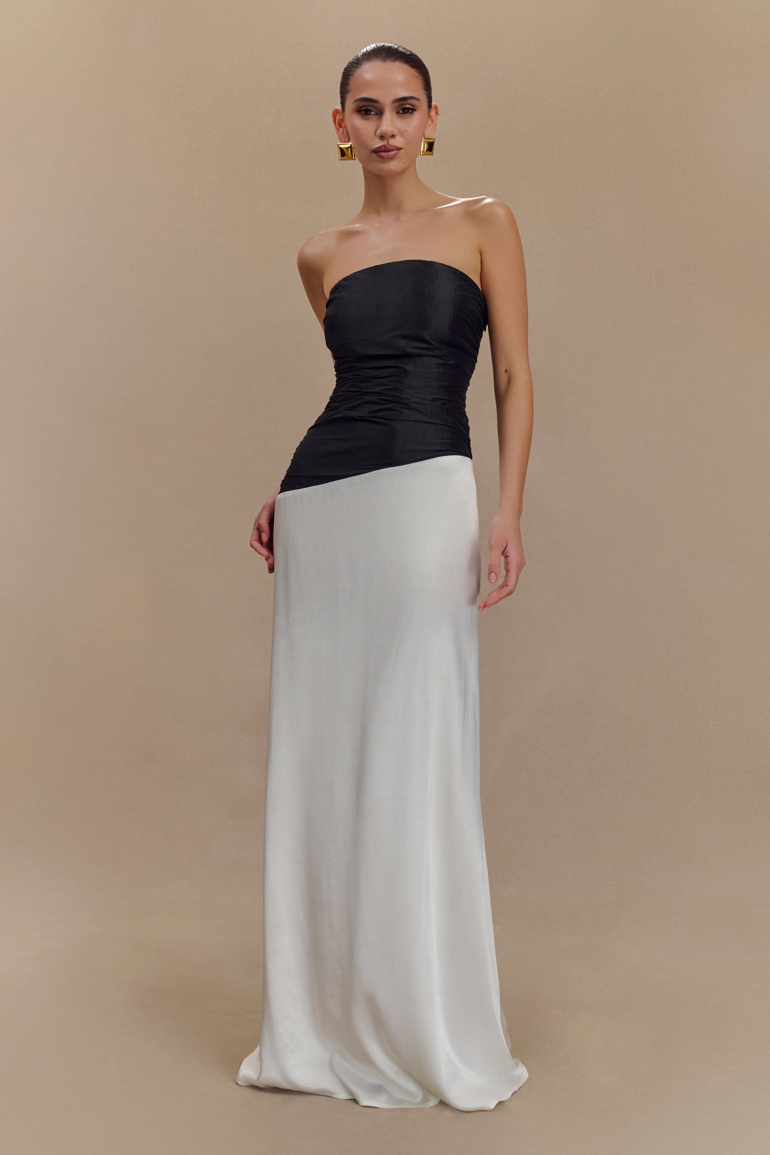 Serena Strapless Taffeta Maxi Dress - White/Black - Image 2