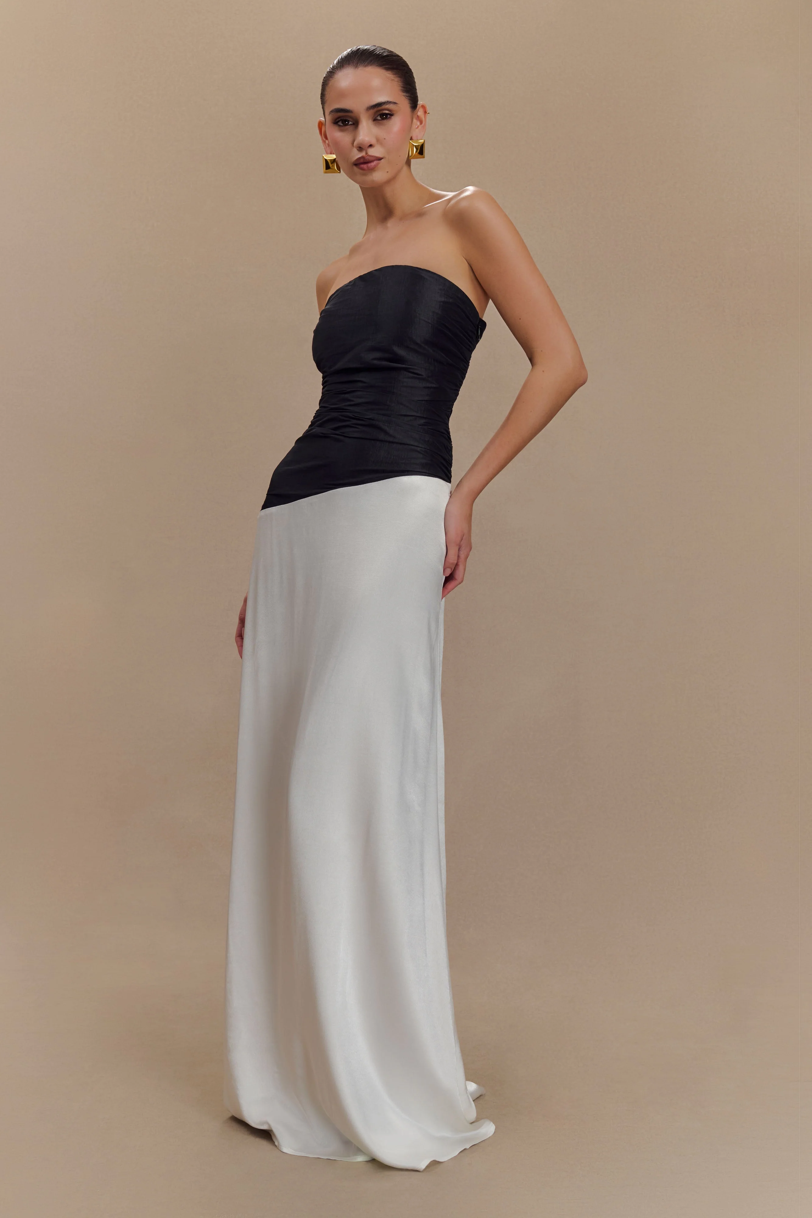 Serena Strapless Taffeta Maxi Dress - White/Black - Image 5