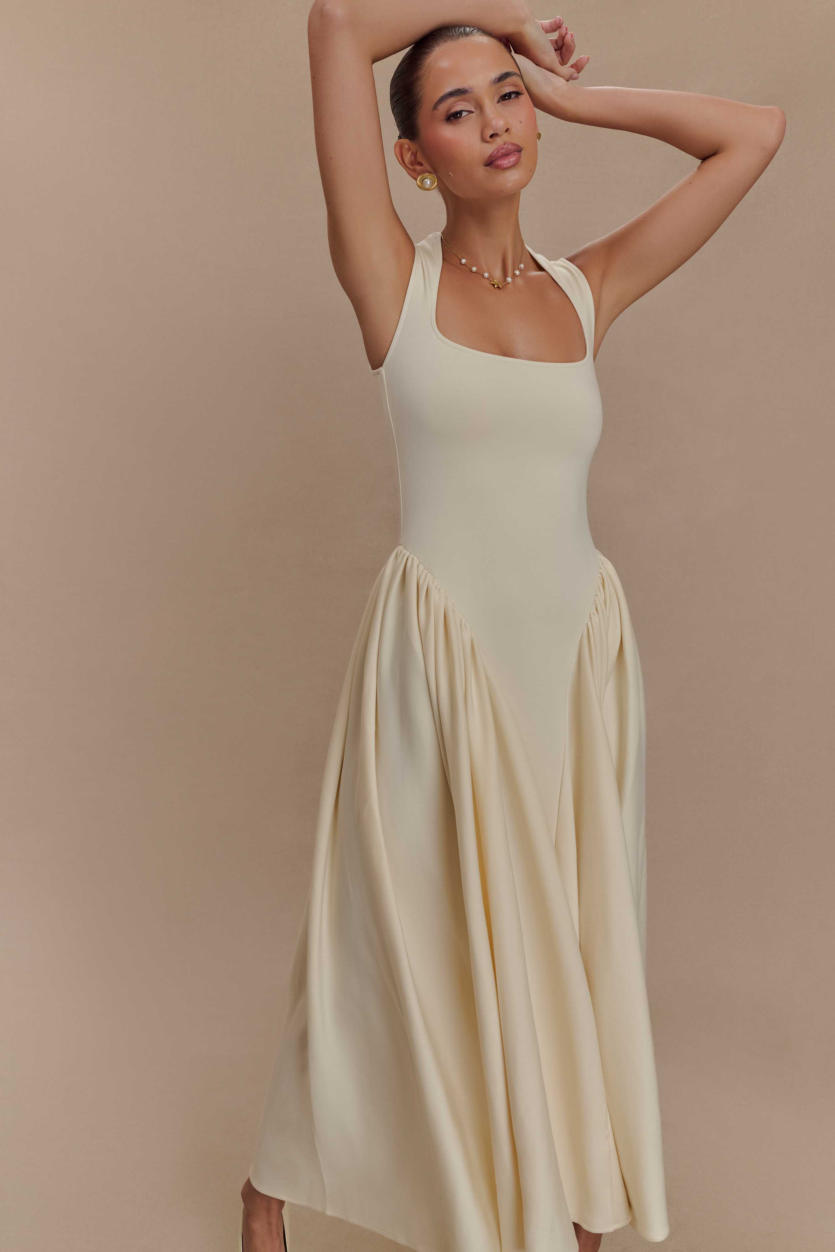 Sharon Scuba Jersey Midi Dress - Ivory - Image 3