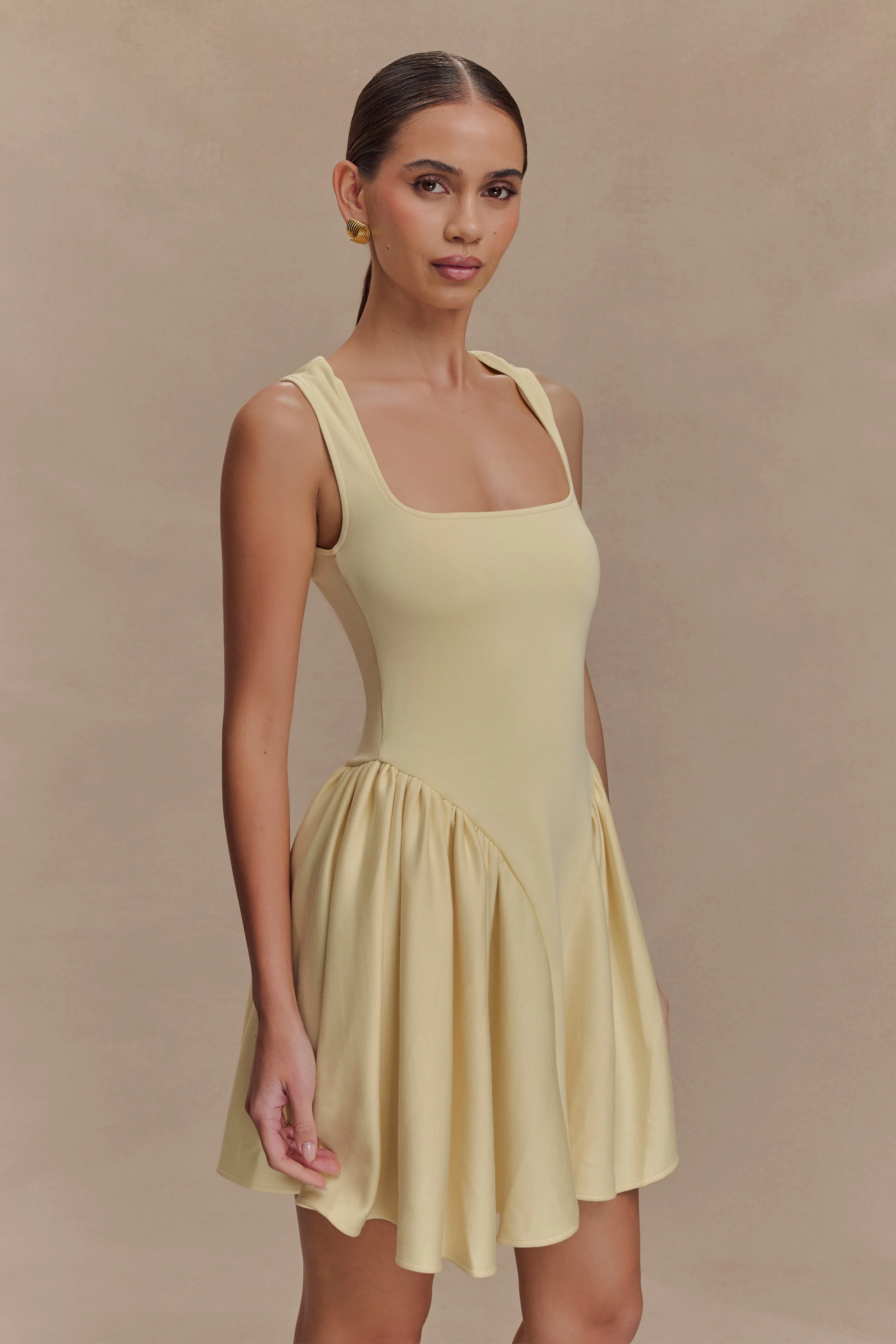Sharon Scuba Jersey Mini Dress - Pastel Lemon - Image 5
