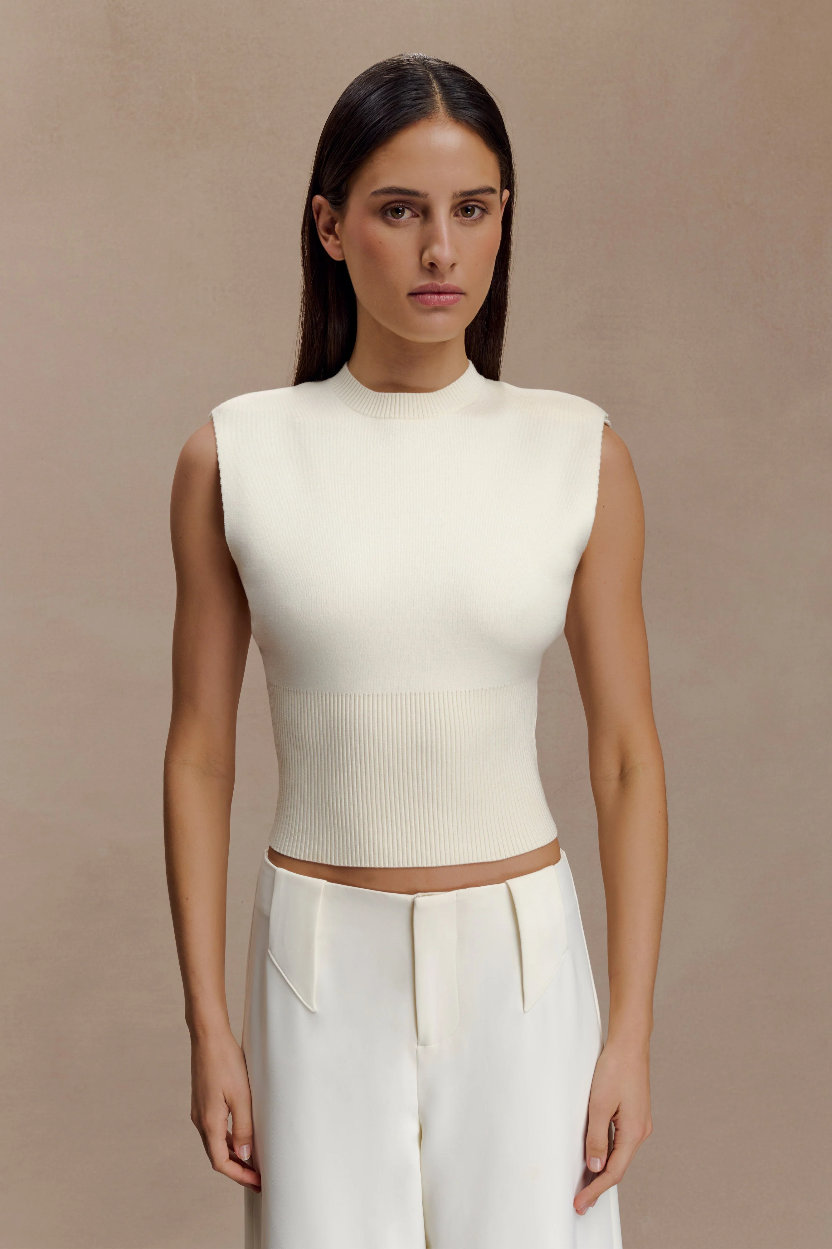 Sharpay Sleeveless Knit Top - Ivory - Image 3