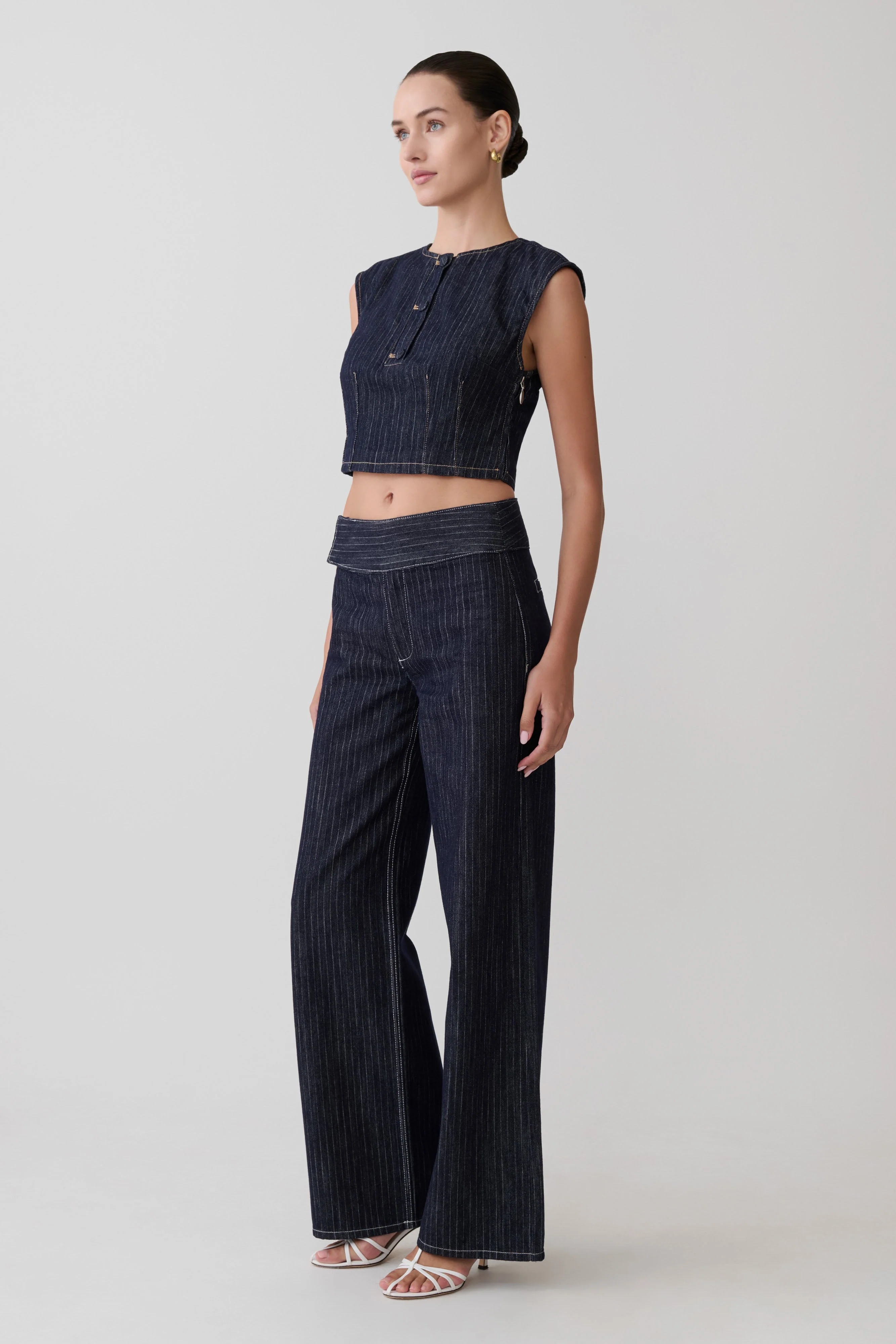 Sienna Flare Mid Rise Denim Jeans - Indigo Pinstripe - Image 4