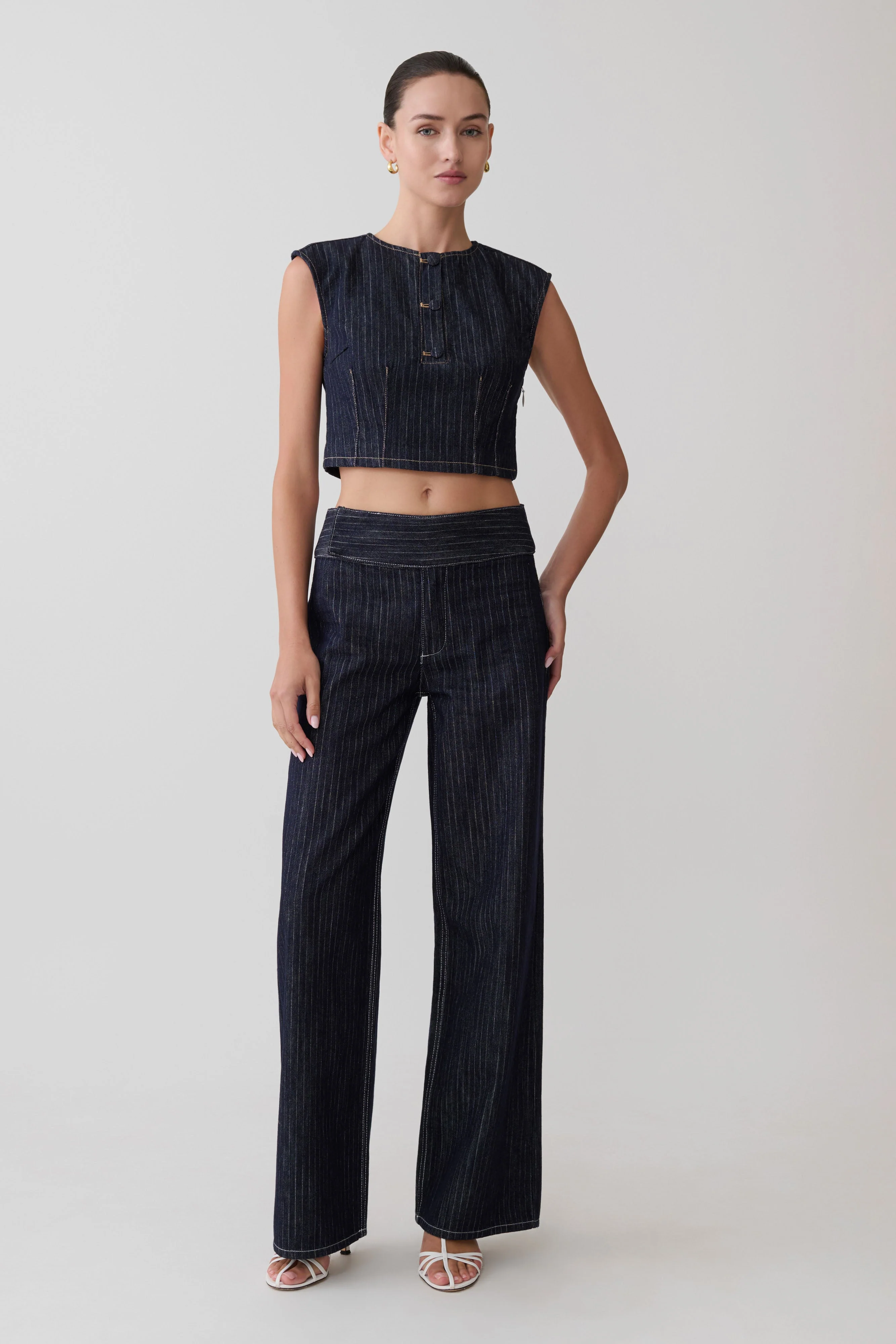 Sienna Flare Mid Rise Denim Jeans - Indigo Pinstripe - Image 5