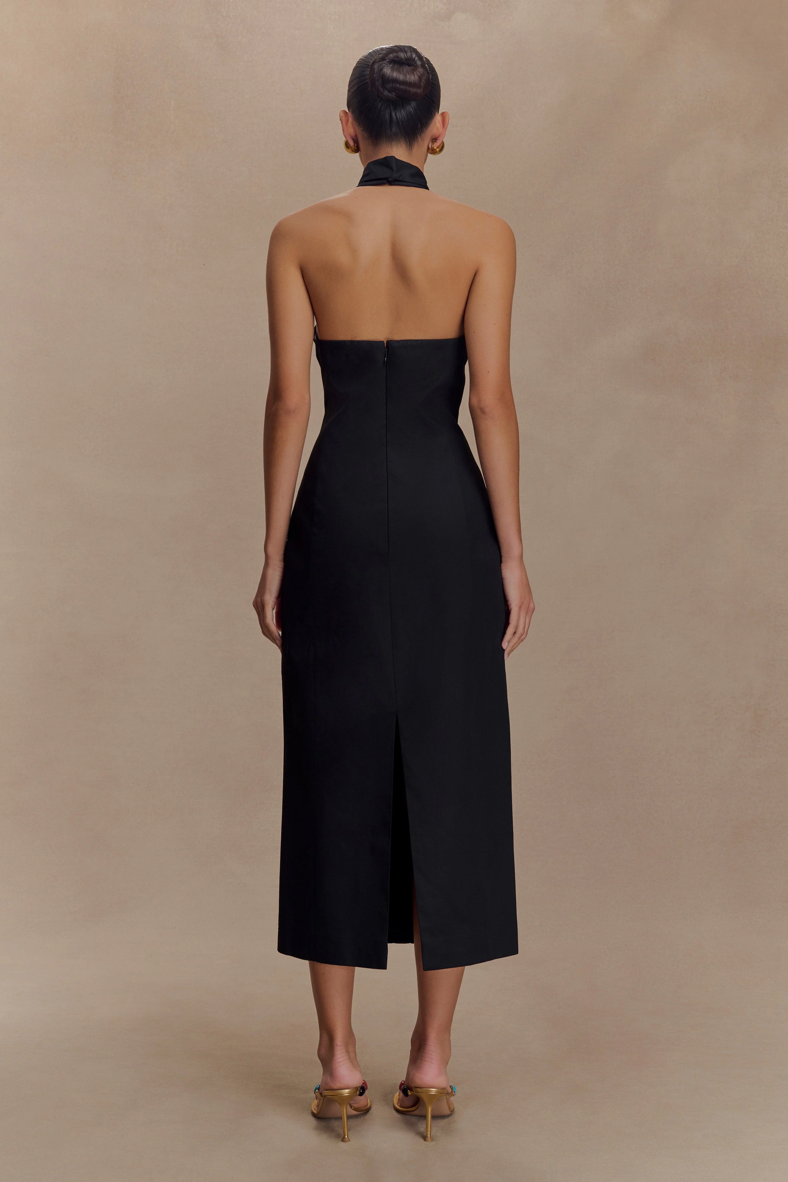 Simona Halter Neck Midi Dress - Black - Image 2