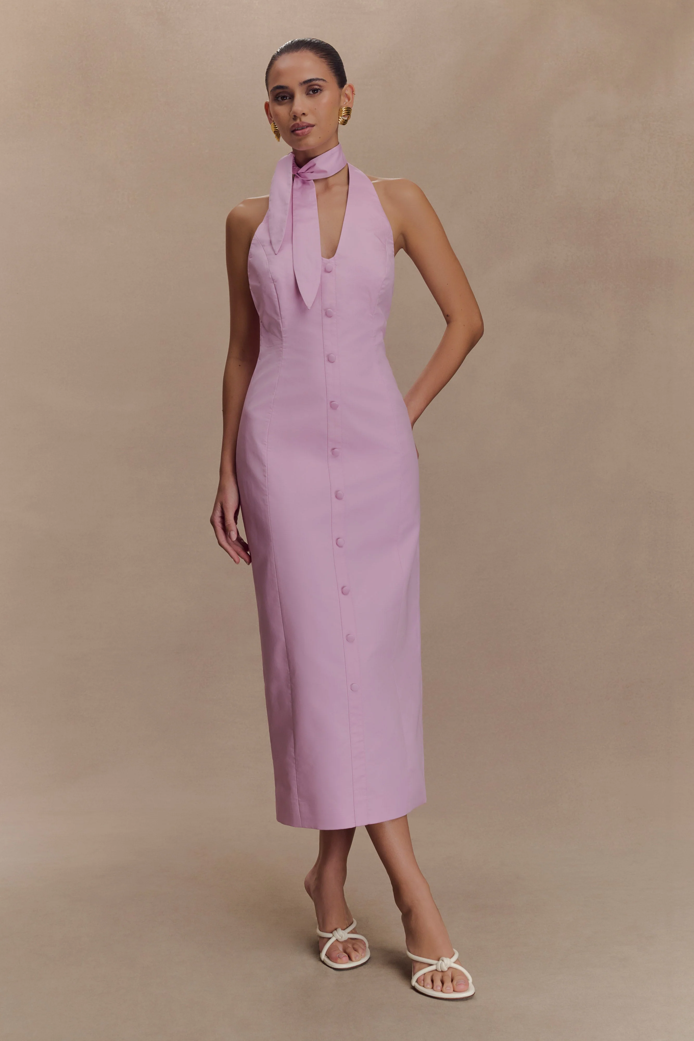 Simona Halter Neck Midi Dress - Blush Pink - Image 5