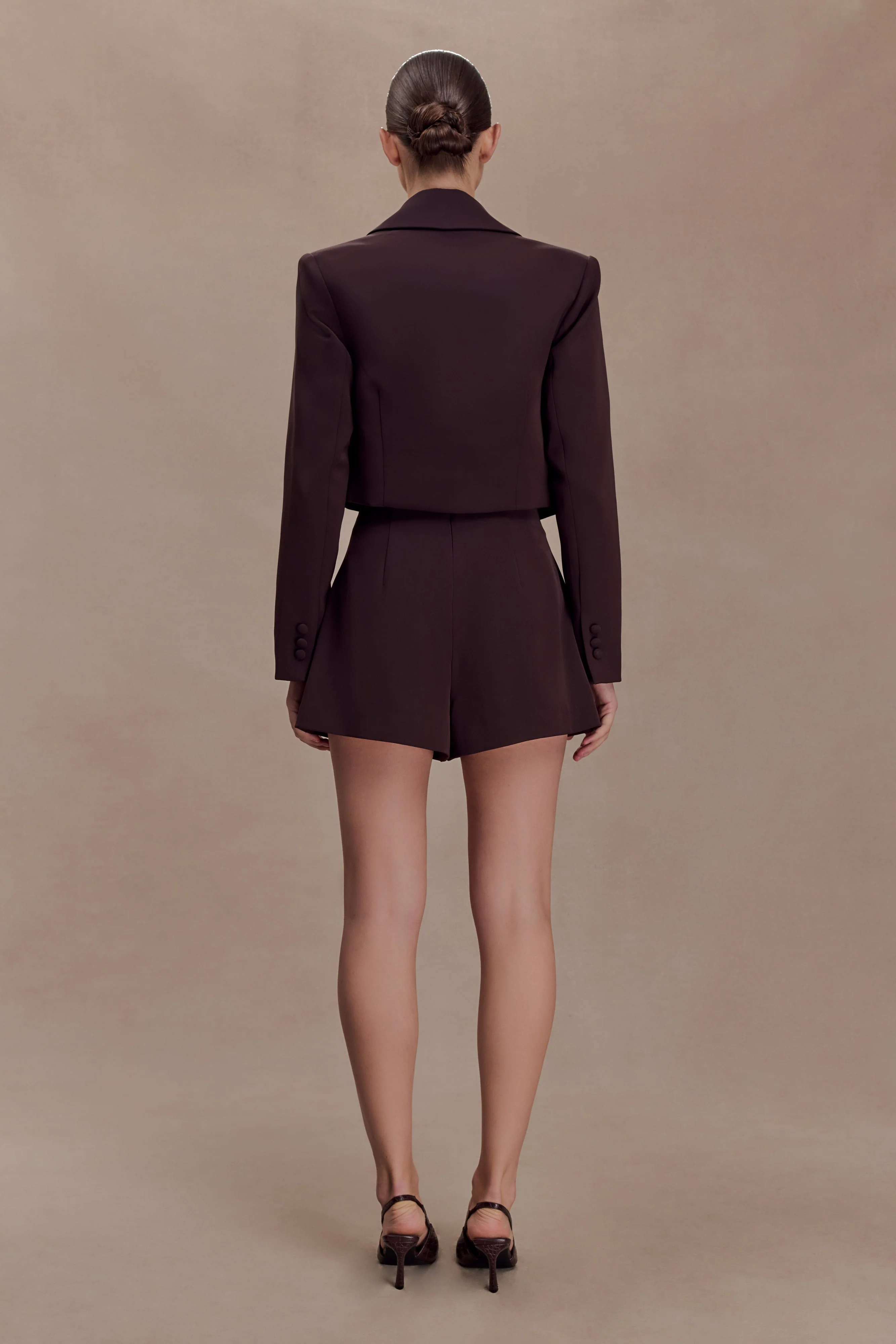 Simone Cropped Suiting Blazer - Dark Chocolate - Image 4