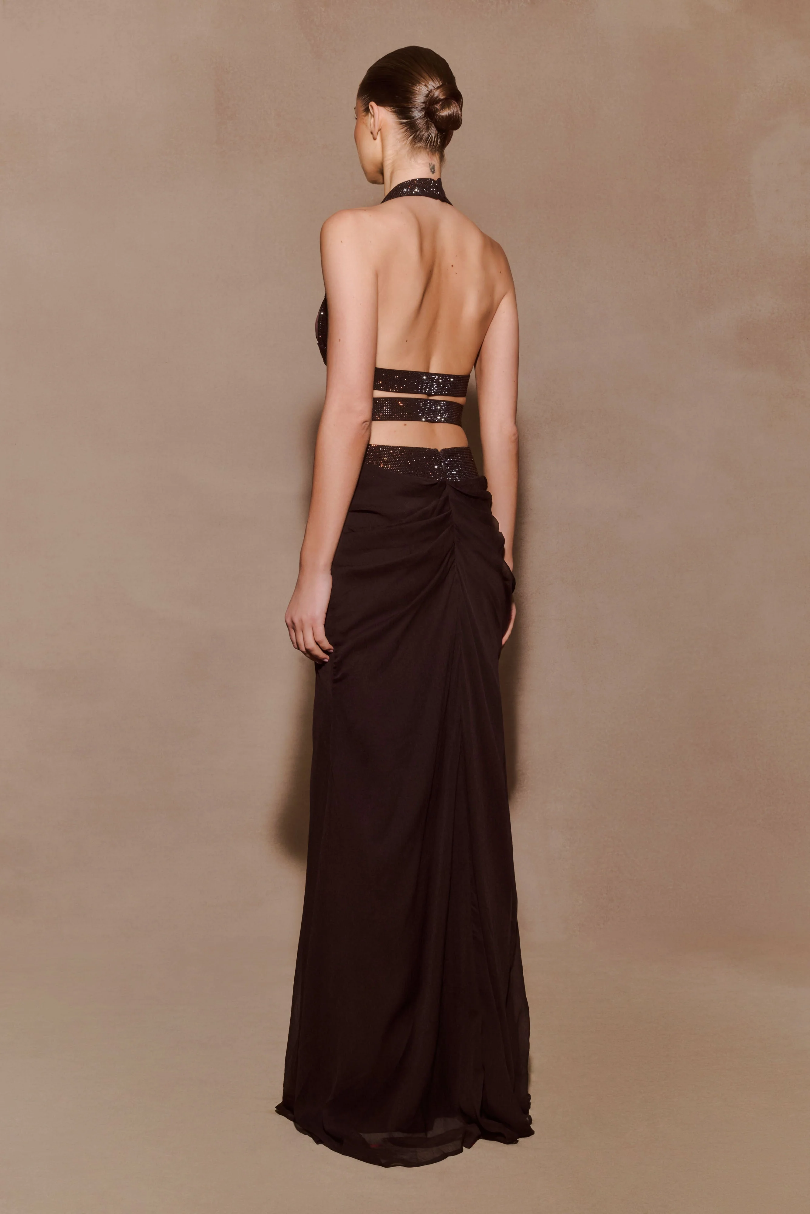 Siren Satin And Diamante Halter Top - Dark Chocolate - Image 7