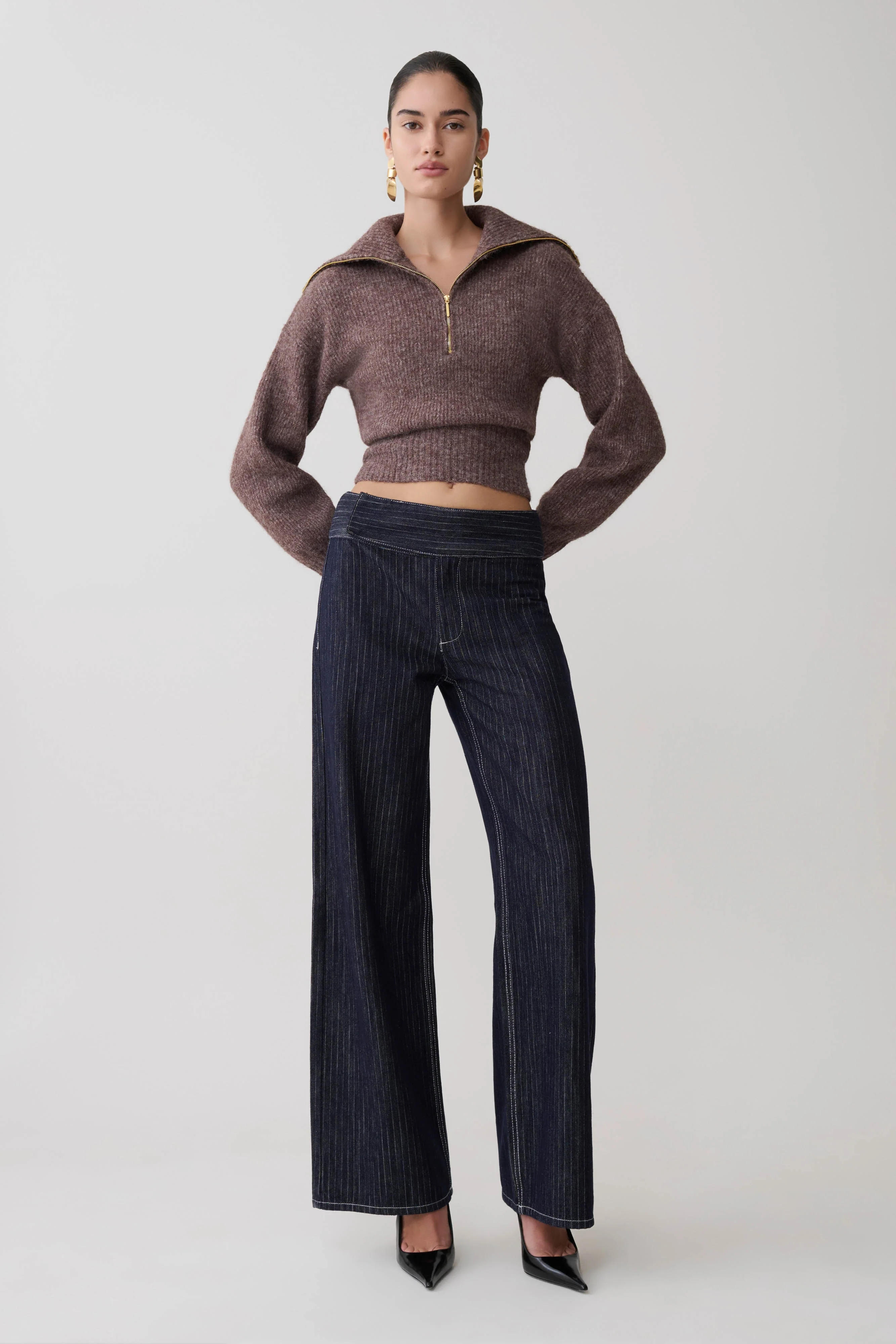 Skylaine Zip Knit Jumper - Brown Marle - Image 3