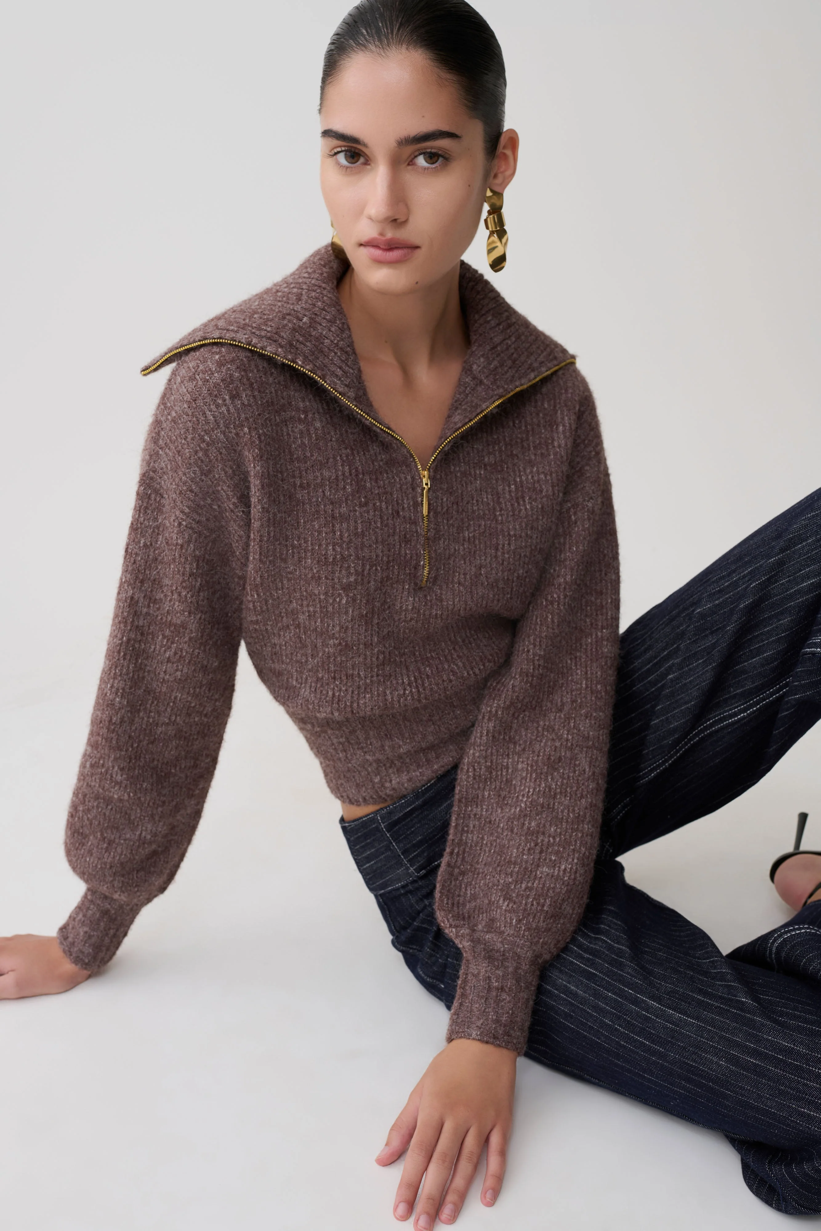 Skylaine Zip Knit Jumper - Brown Marle - Image 4