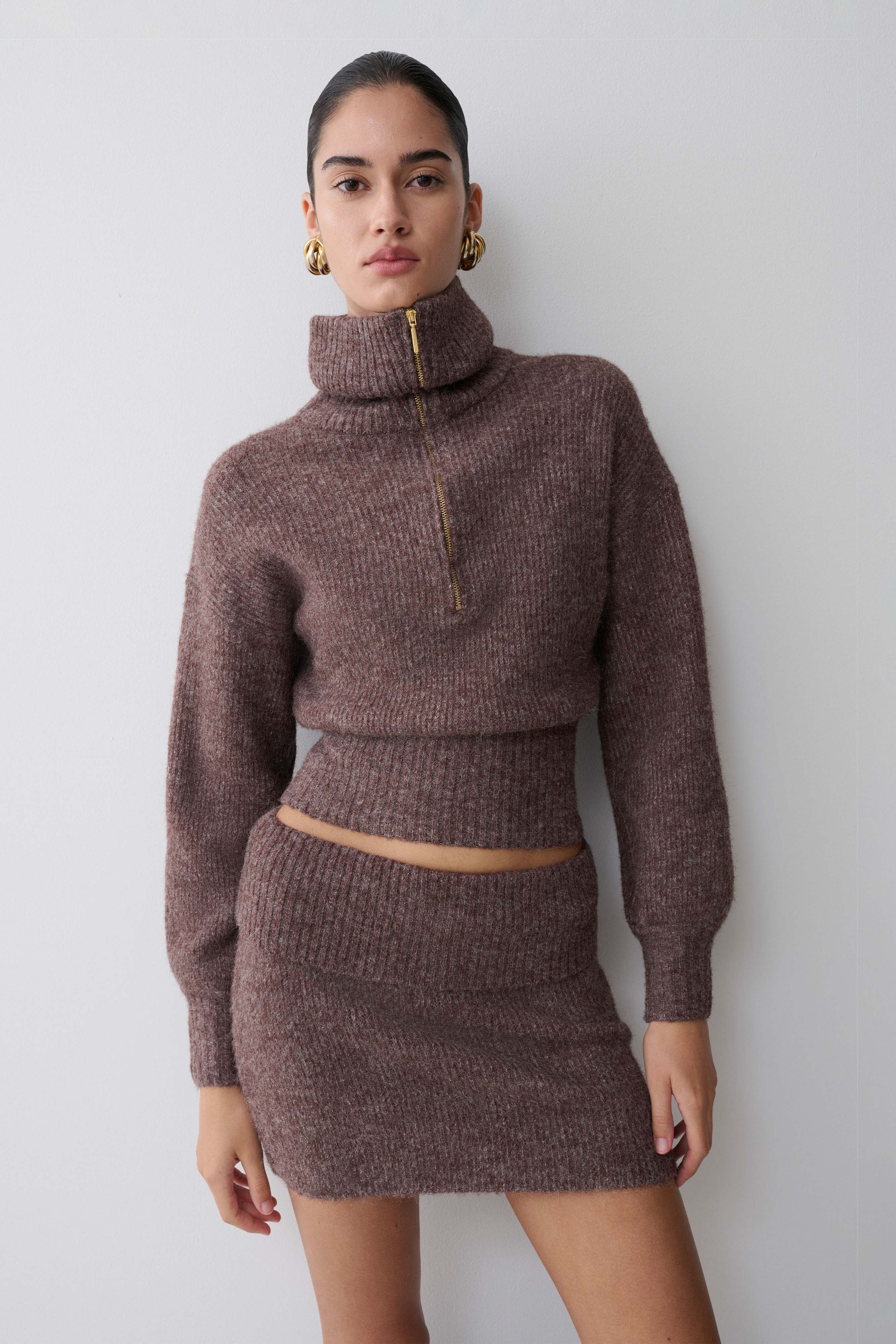 Skylaine Zip Knit Jumper - Brown Marle - Image 7