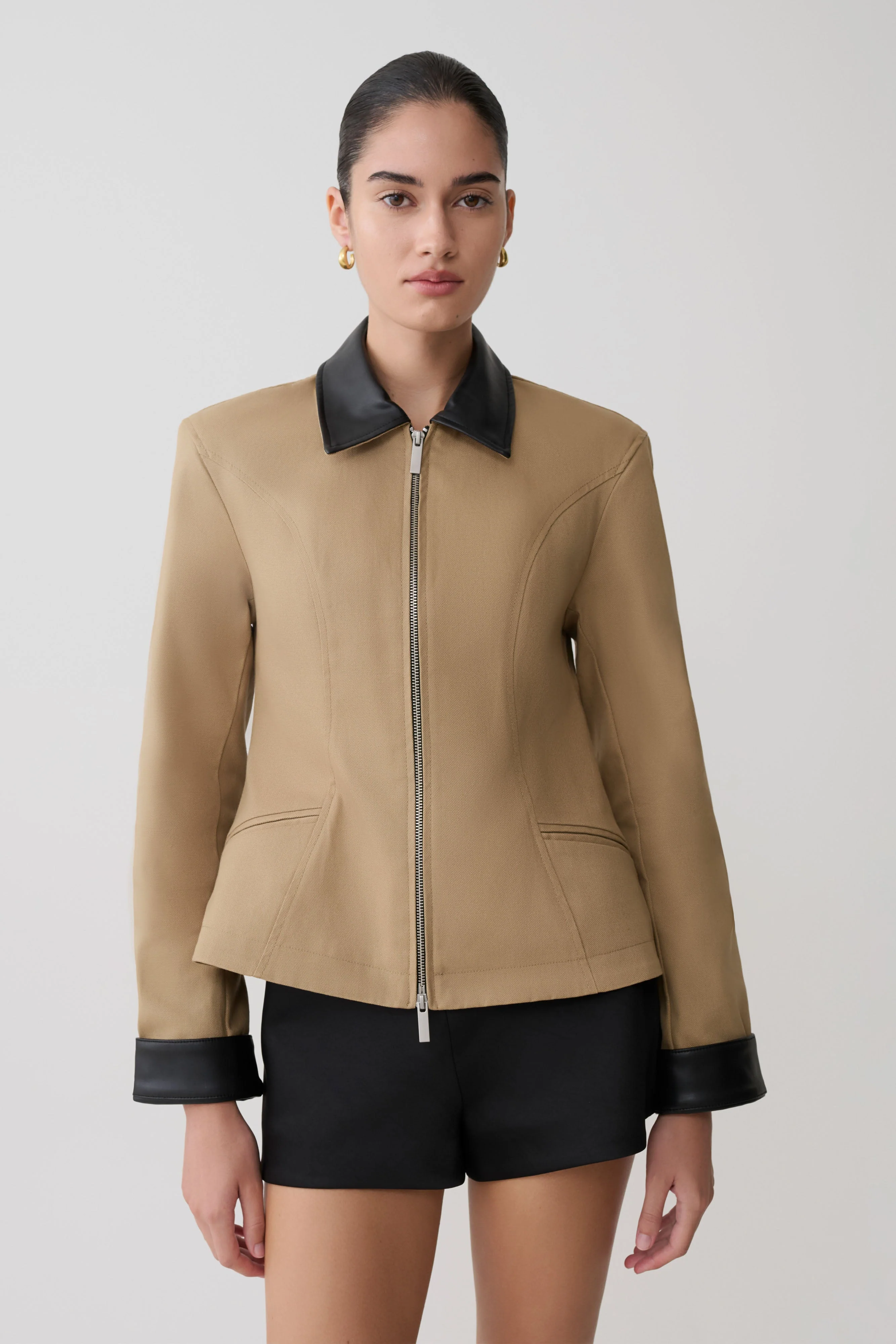 Solange Zip Up Collared Jacket - Natural - Image 4
