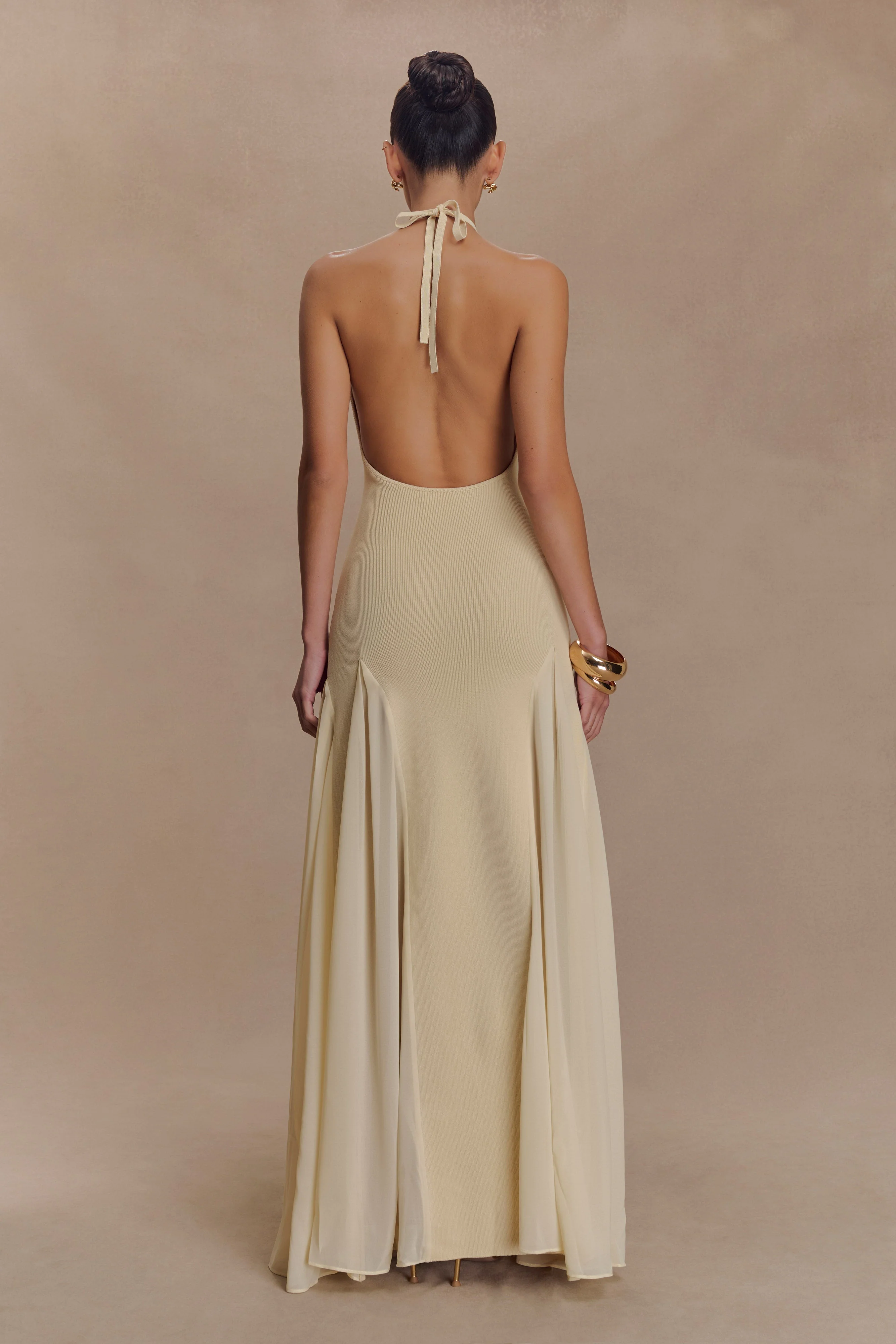 Soleil Knit And Mesh Halter Maxi Dress - Cream - Image 2