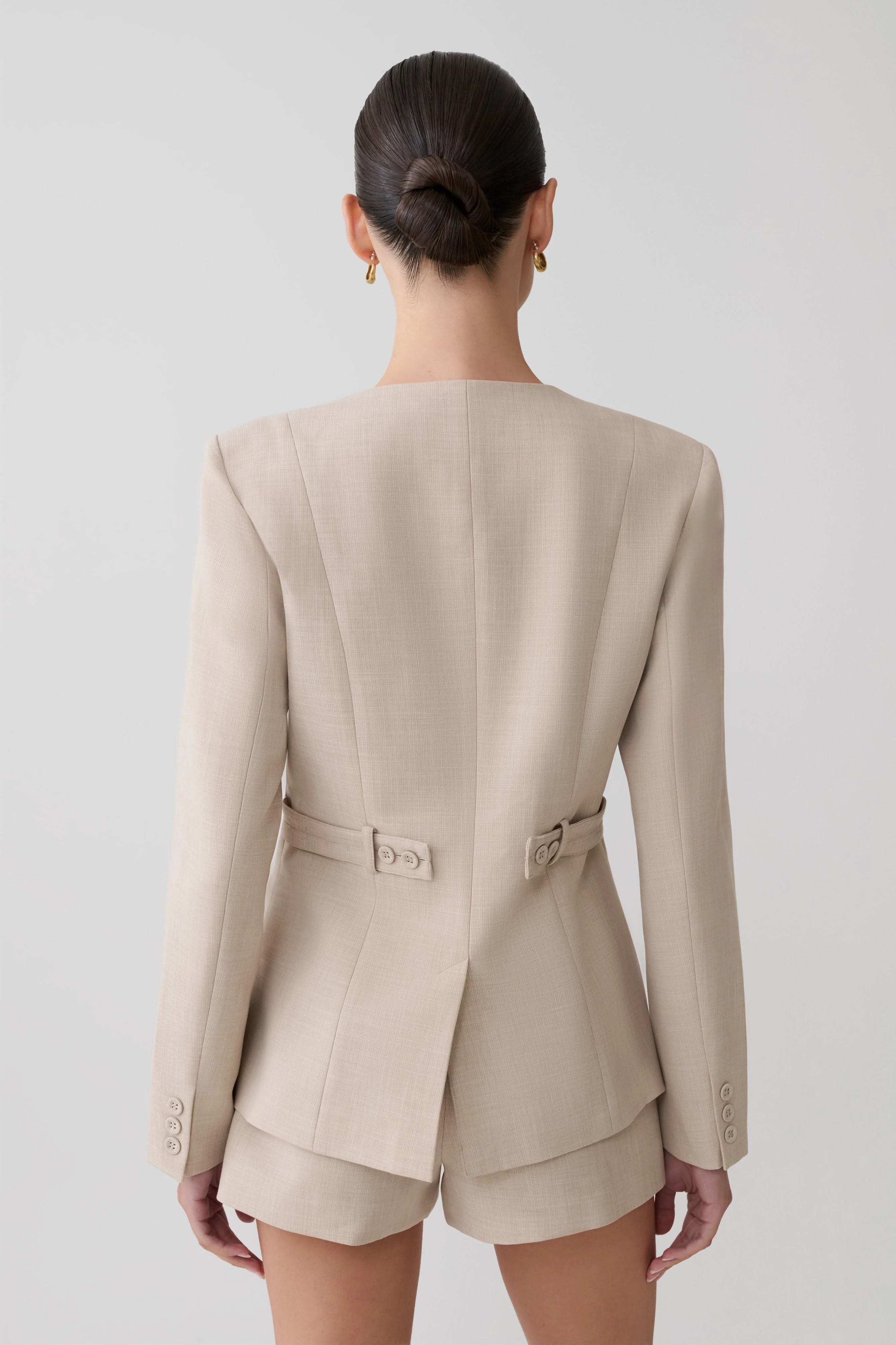 Solenne Collarless Suiting Blazer - Natural Marle - Image 2