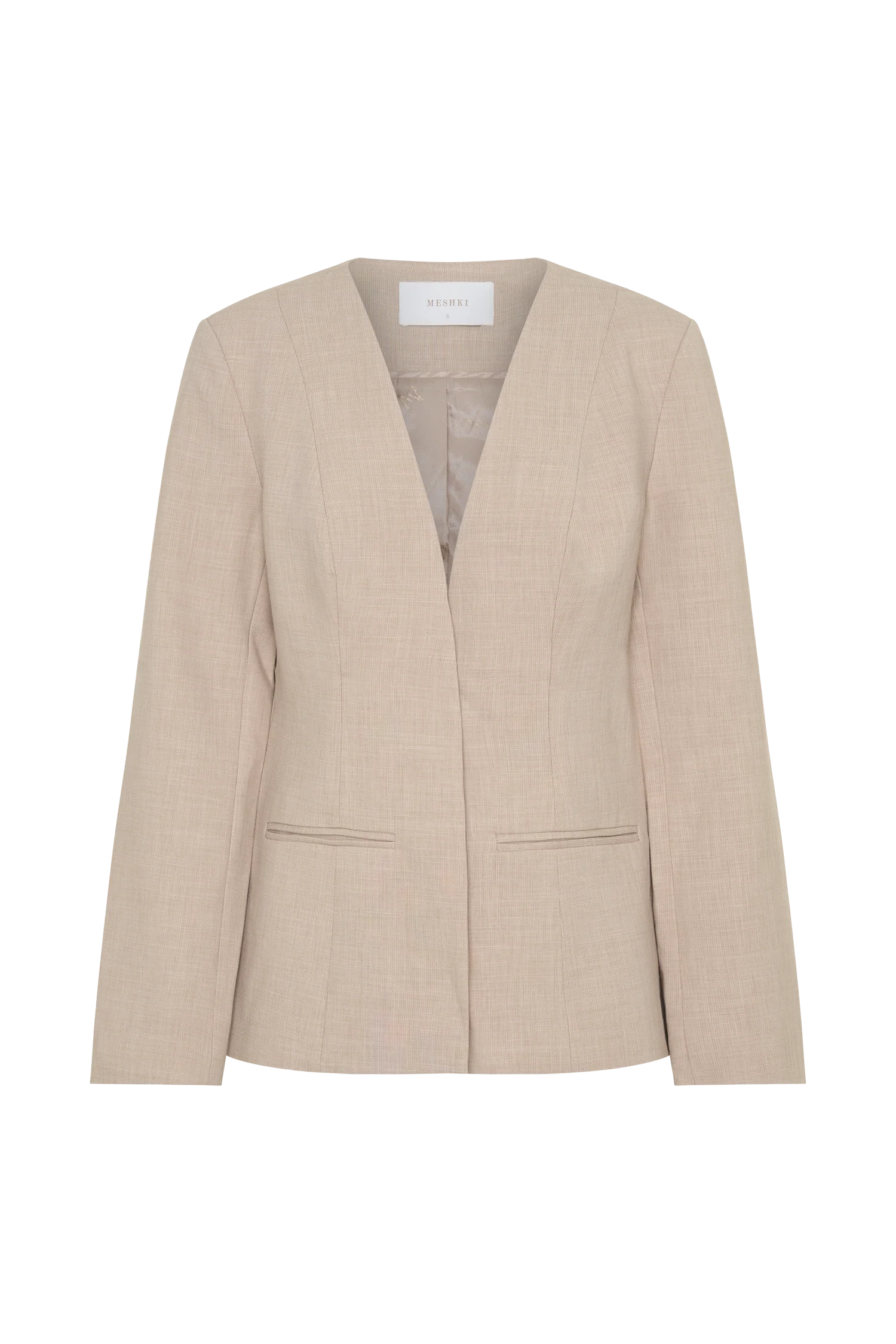 Solenne Collarless Suiting Blazer - Natural Marle - Image 9